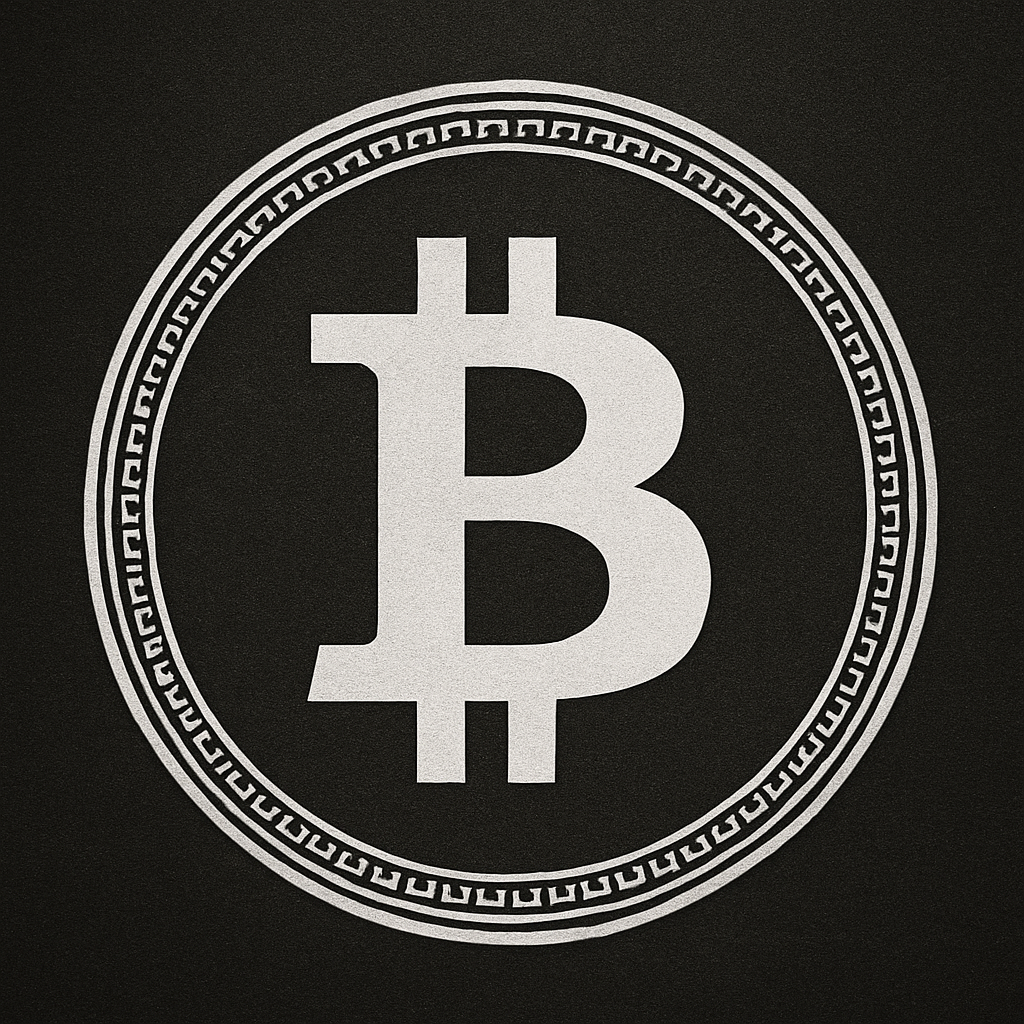 black and white image of the bitcoin b logo at the orange habit
