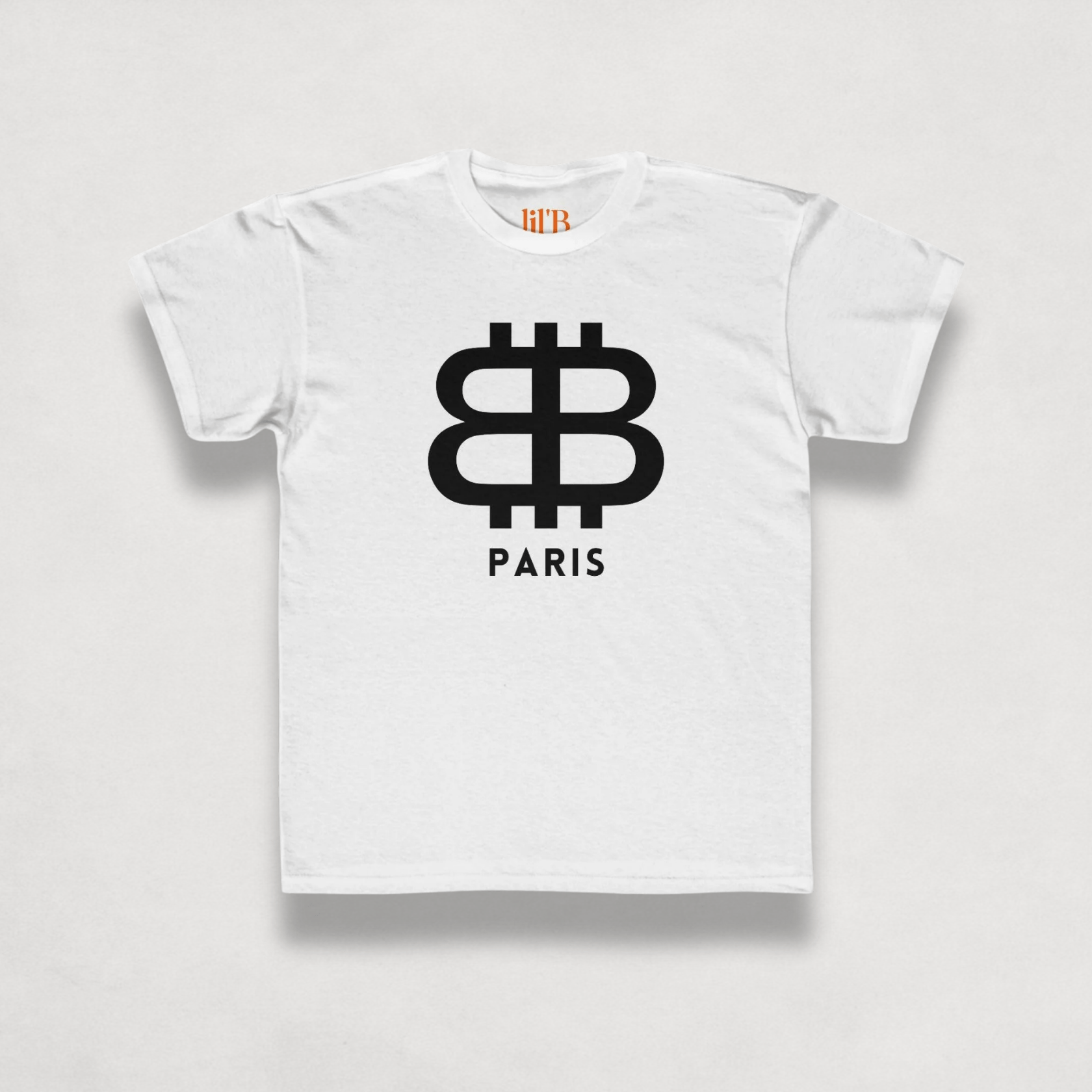 front view of the Bitcoin Paris Kids Tee in white by lil'B | The Orange Habit