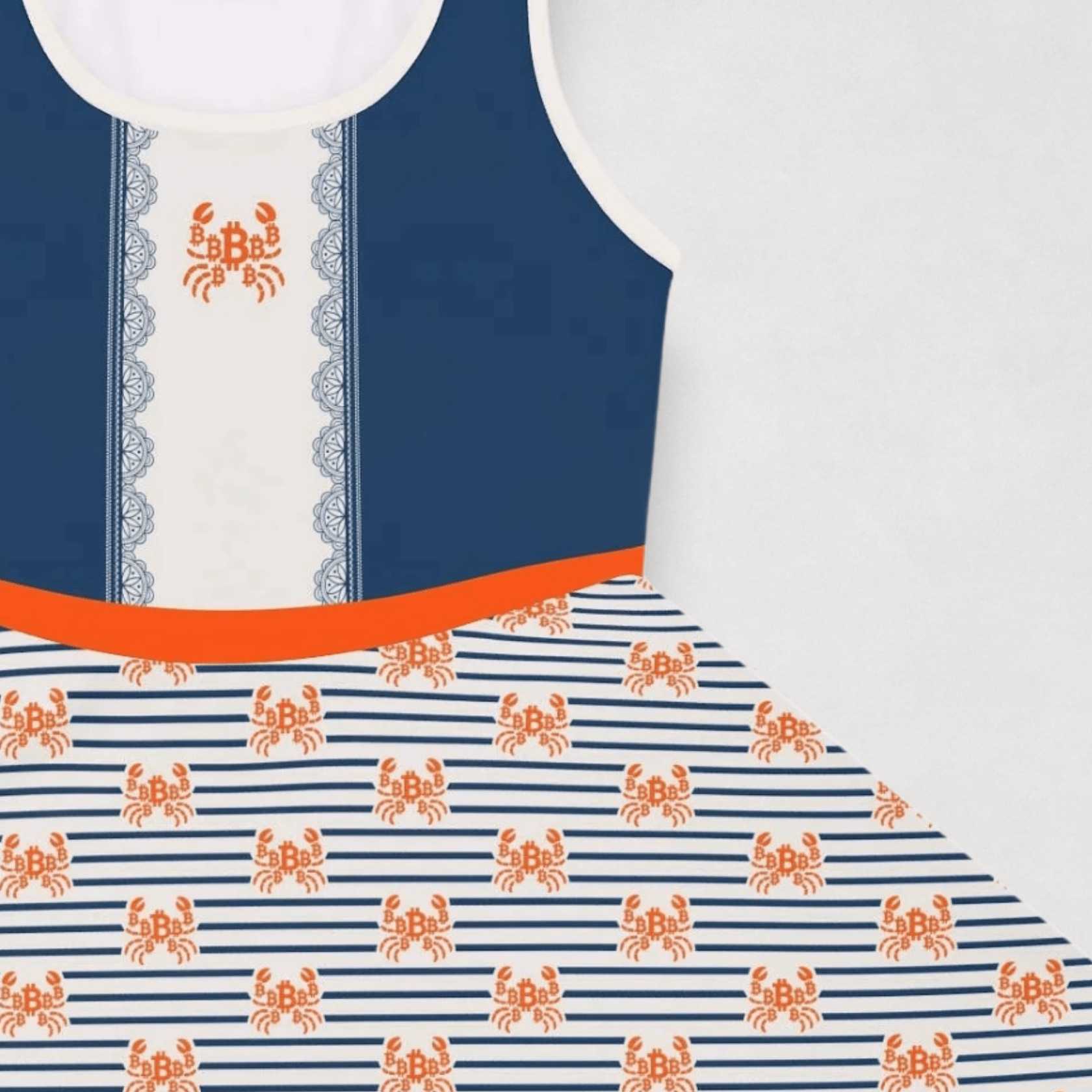 Close up of the Crab B Girls Bitcoin Dress by lil'B at The Orange Habit
