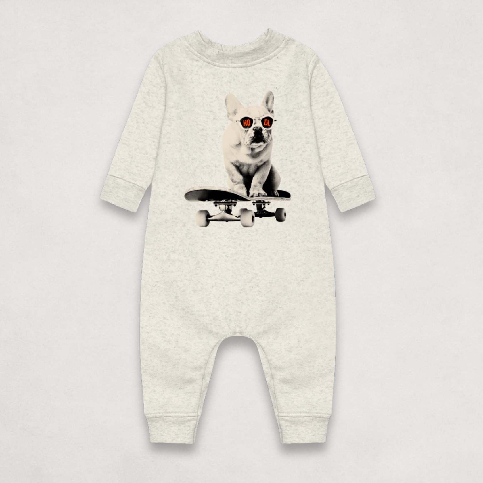 Oatmeal Heather Bitcoin Bodysuit for Infants by the Hodl Dog Frenchie Collection by lil'B