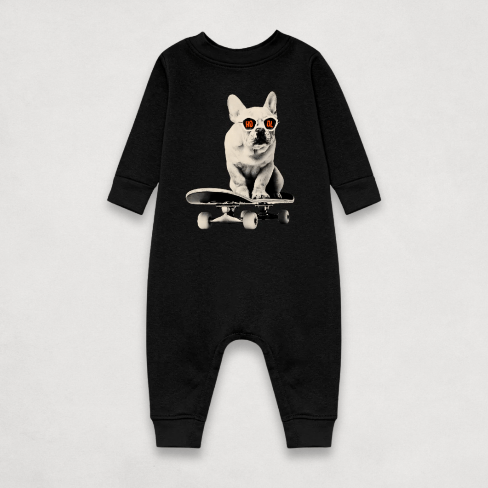 Black Bitcoin Bodysuit for Infants by the Hodl Dog Frenchie Collection by lil'B