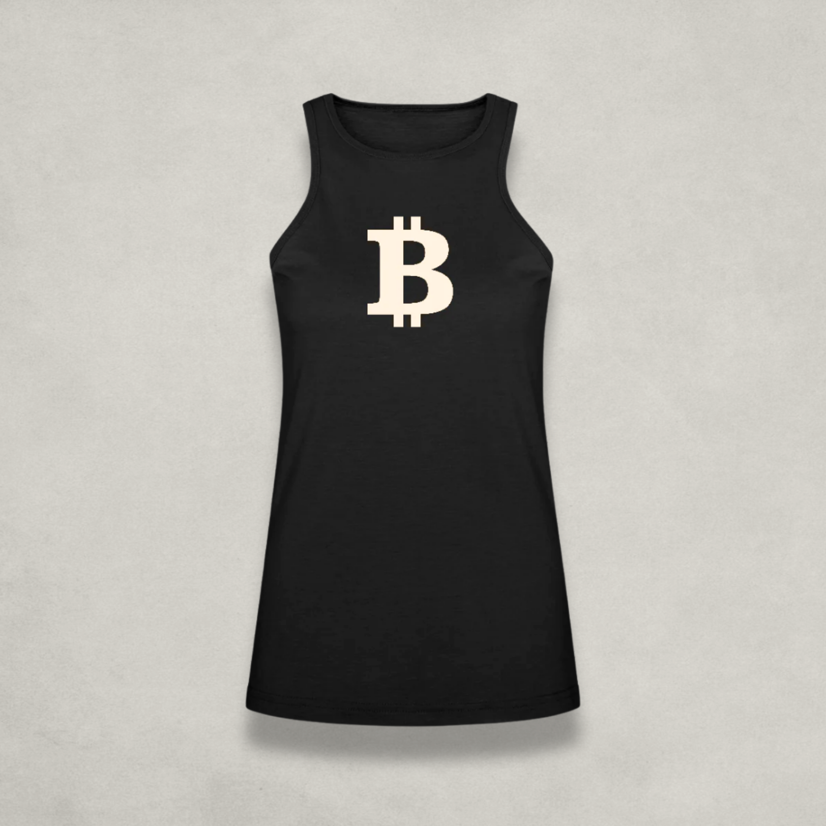Womens Bitcoin B Black Racerback Tank Top by Nikki Nakamoto Front view