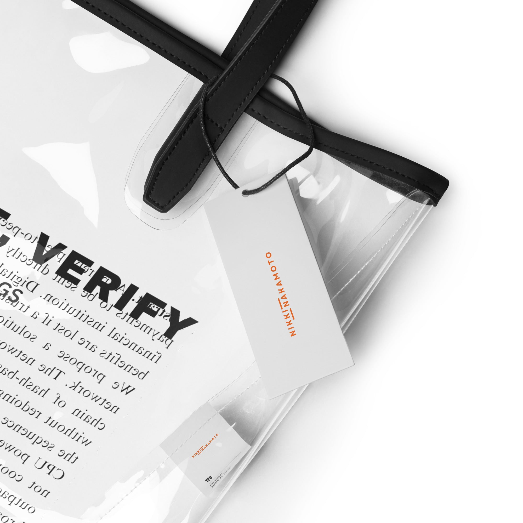 Don't Trust, Verify / Clear Bitcoin Tote - Nikki Nakamoto Bags - The Orange Habit