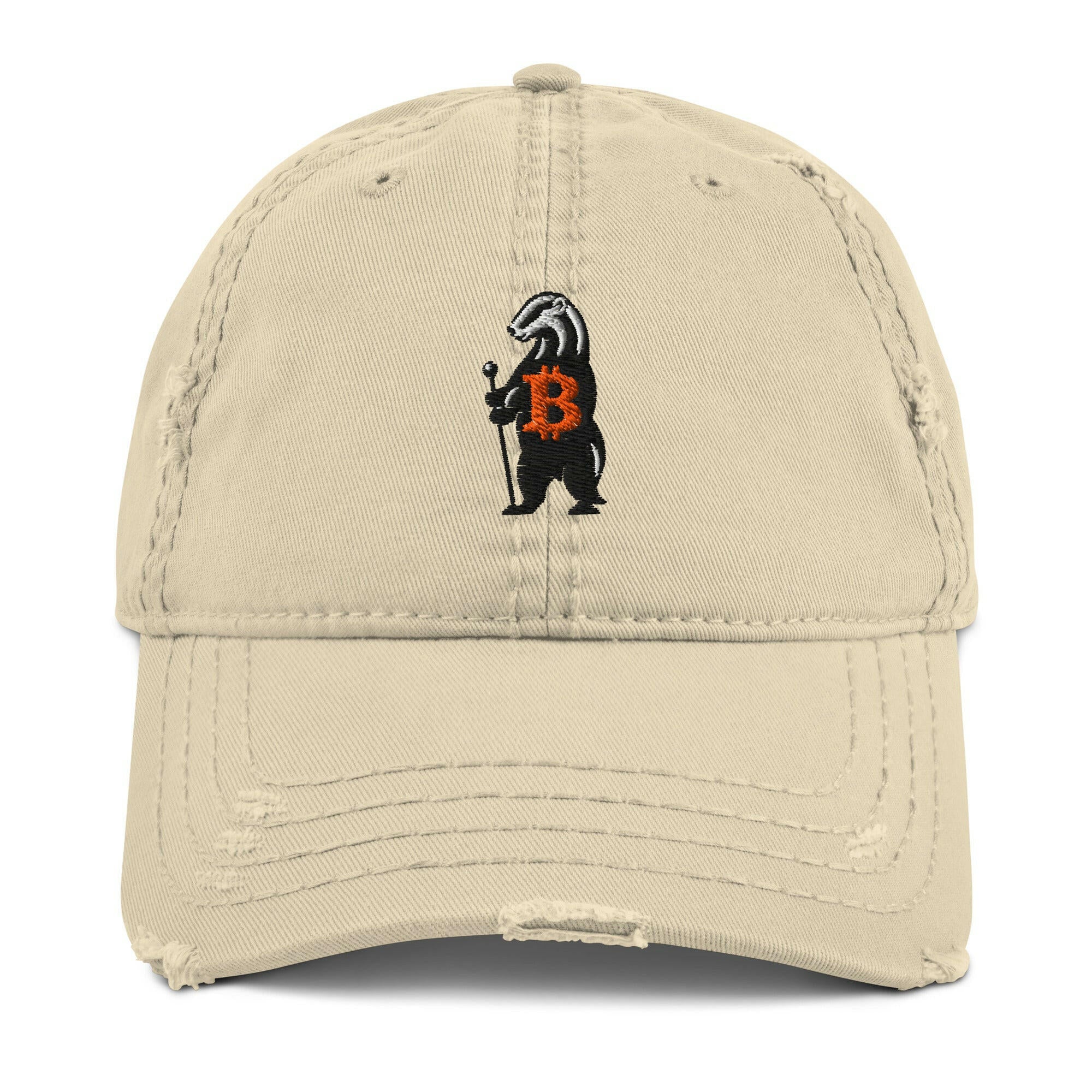 HONEY BADGER / Distressed Bitcoin Dad Hat - SVRN_T Hats - The Orange Habit