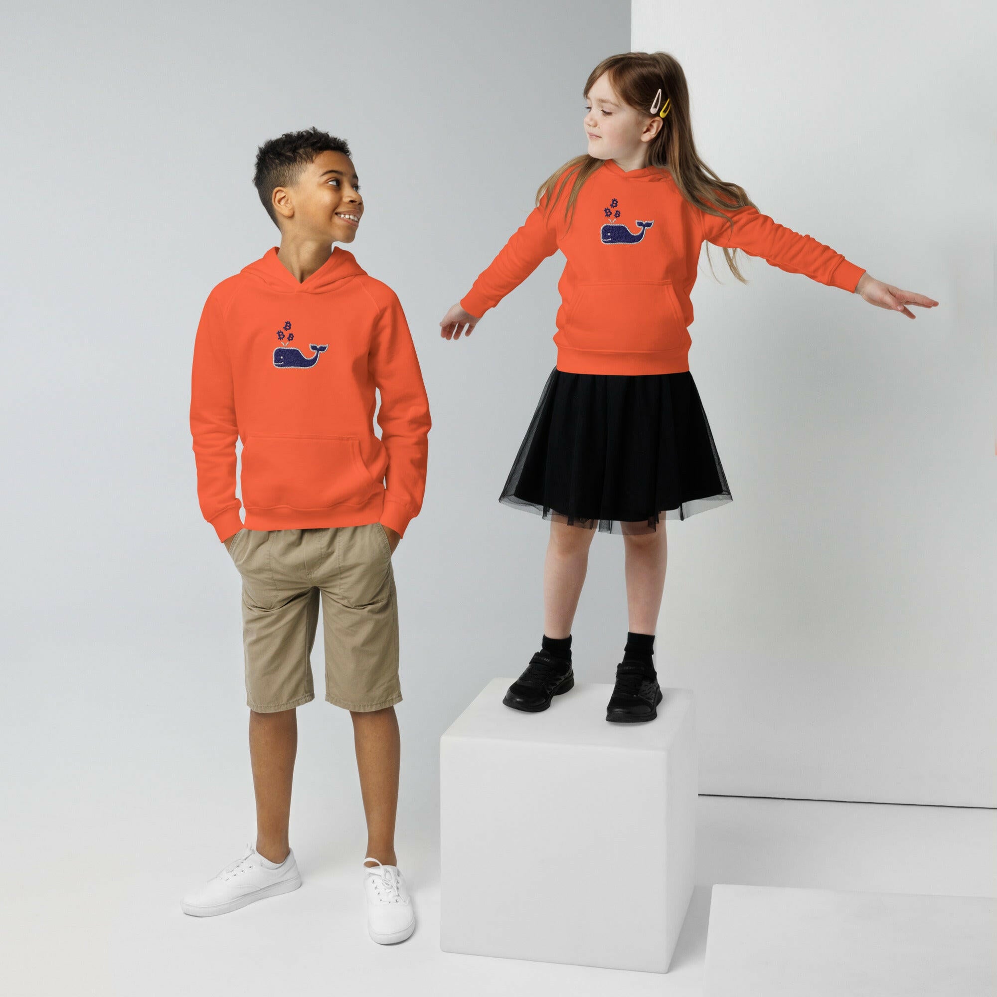Bitcoin Whale / Kids' Organic Embroidered Hoodie - Lil'B - The Orange Habit