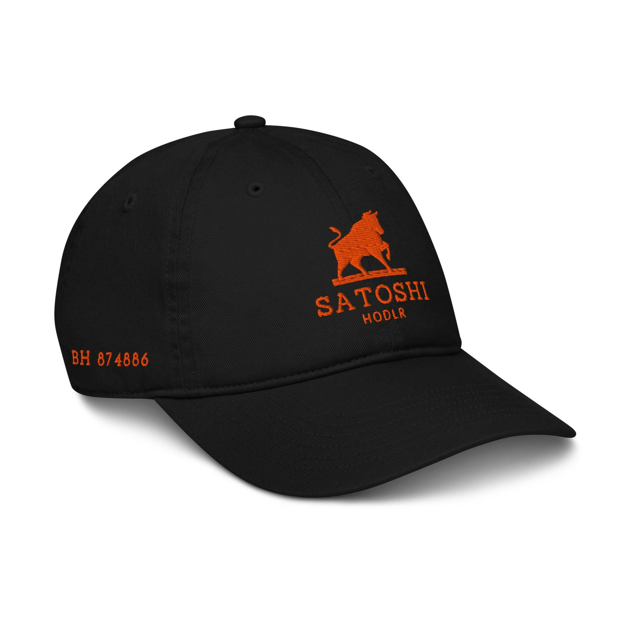 SATOSHI HODLr / Organic Bitcoin Dad Hat - Nikki Nakamoto Hats - The Orange Habit