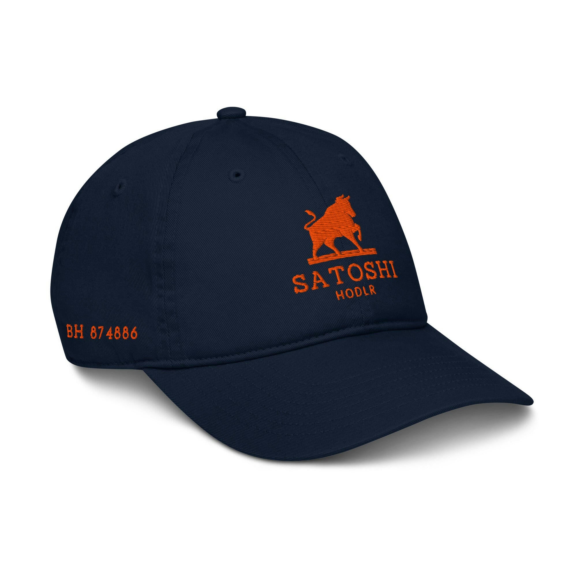 SATOSHI HODLr / Organic Bitcoin Dad Hat - Nikki Nakamoto Hats - The Orange Habit