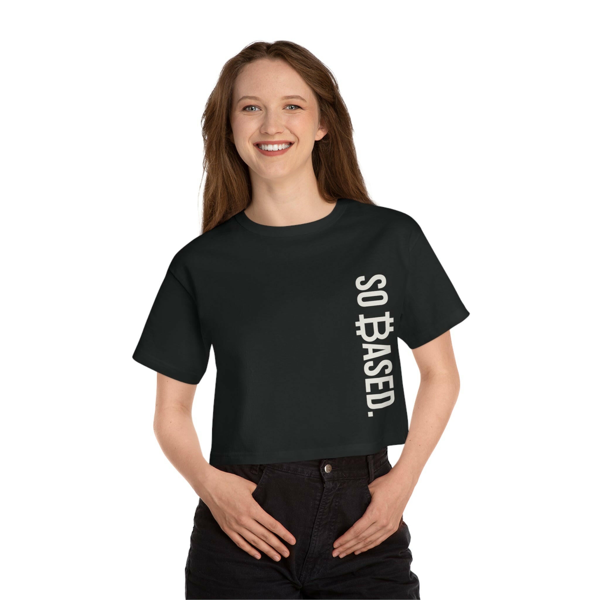 So Based / Champion Cropped Bitcoin T-shirt - Nikki Nakamoto - The Orange Habit