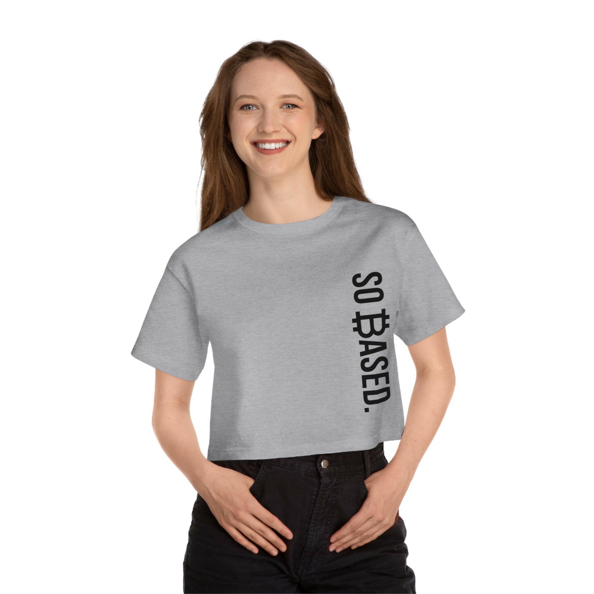 So Based / Champion Cropped Bitcoin T-shirt - Nikki Nakamoto - The Orange Habit