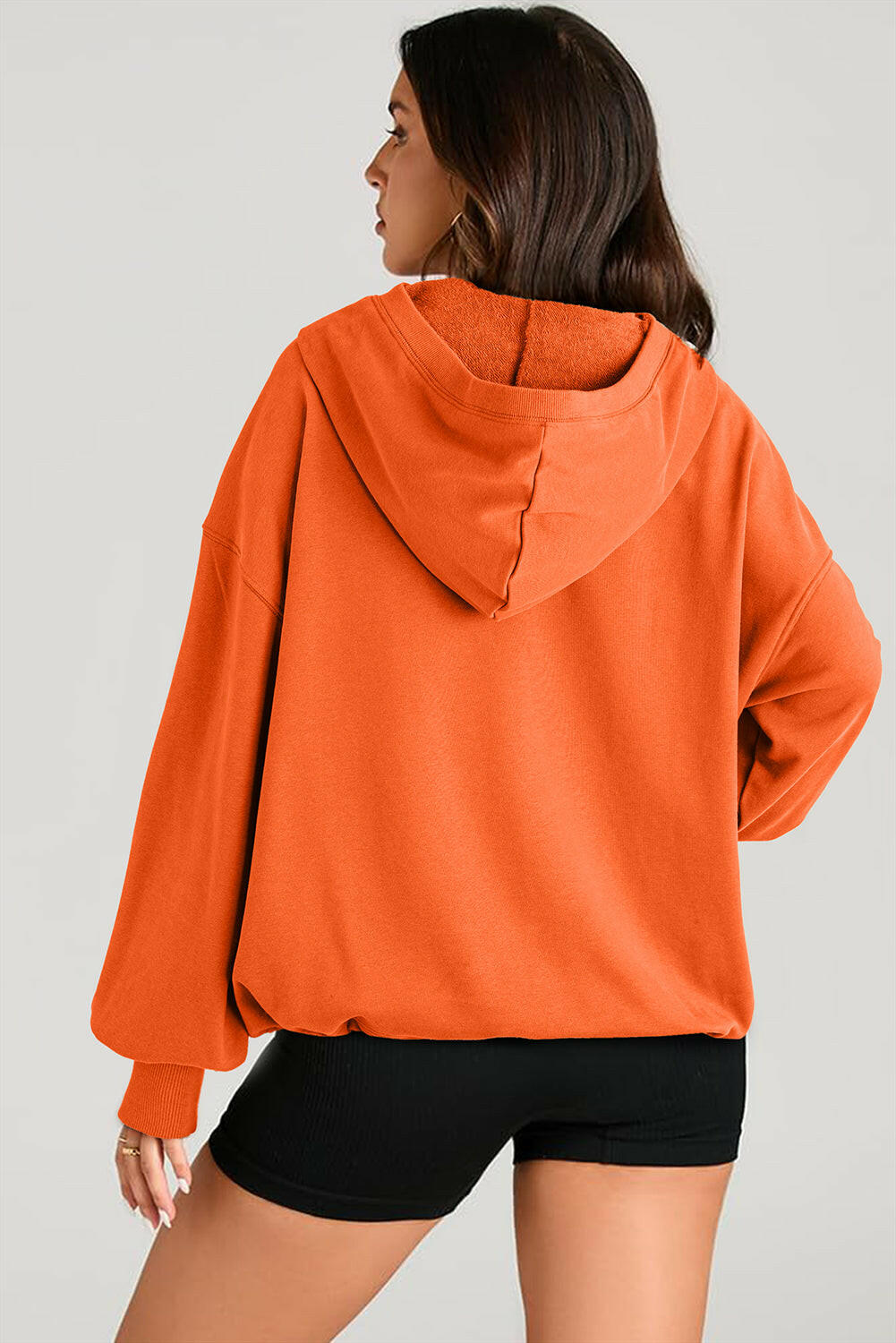 Boutique / Pocketed Half Zip Long Sleeve Hoodie The Orange Habit | Bitcoin Clothing & Apparel.