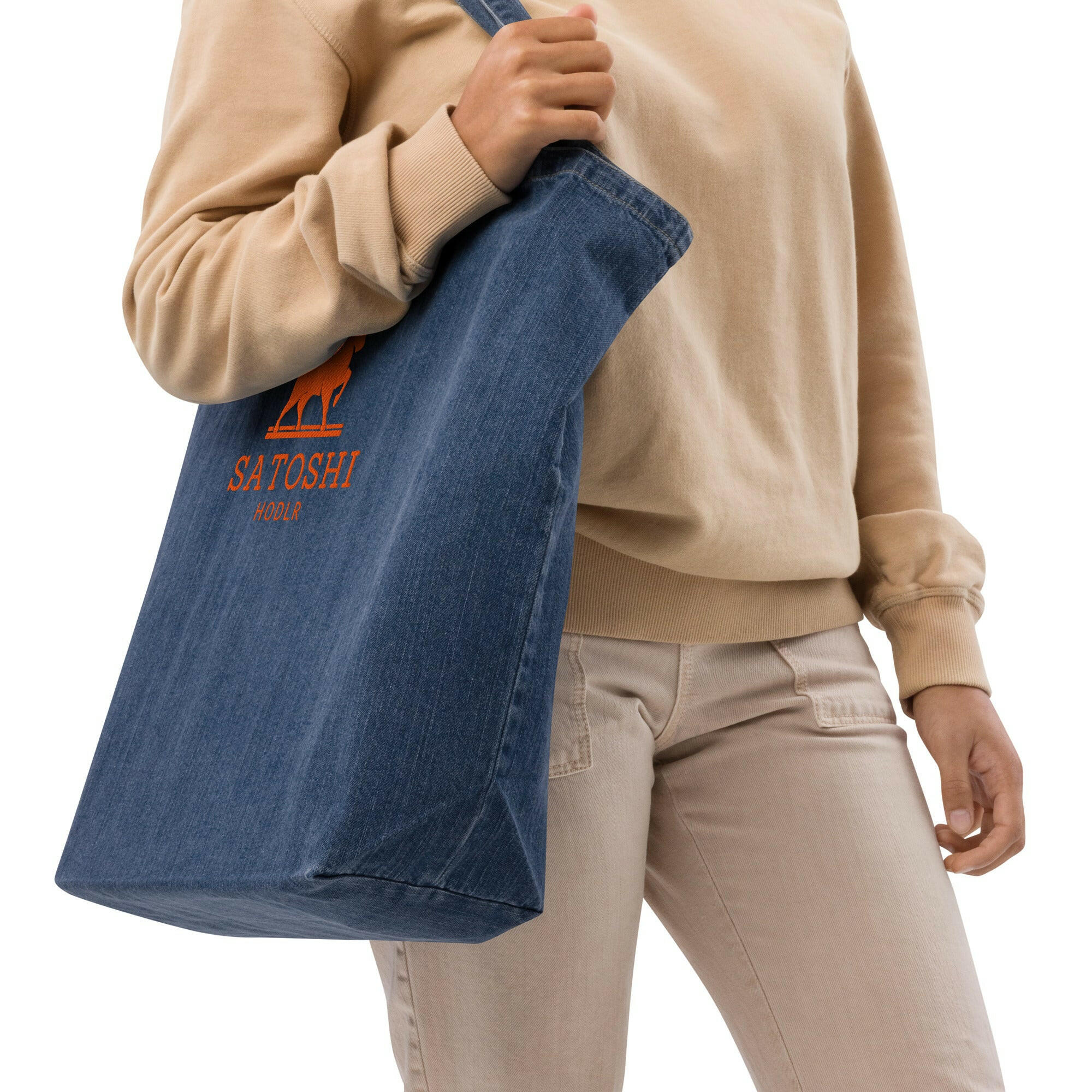 SATOSHI HODLR / Embroidered Organic Bitcoin Tote - Nikki Nakamoto Bags - The Orange Habit