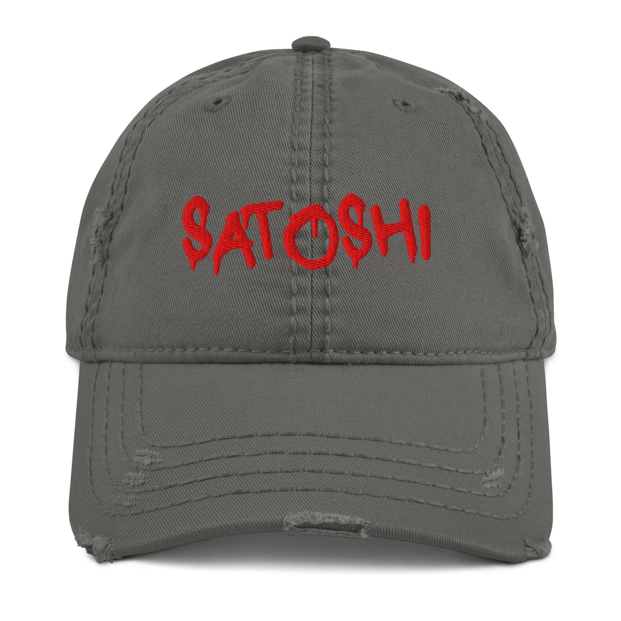 SATOSHI RED / Distressed Bitcoin Dad Hat - SVRN_T Hats - The Orange Habit
