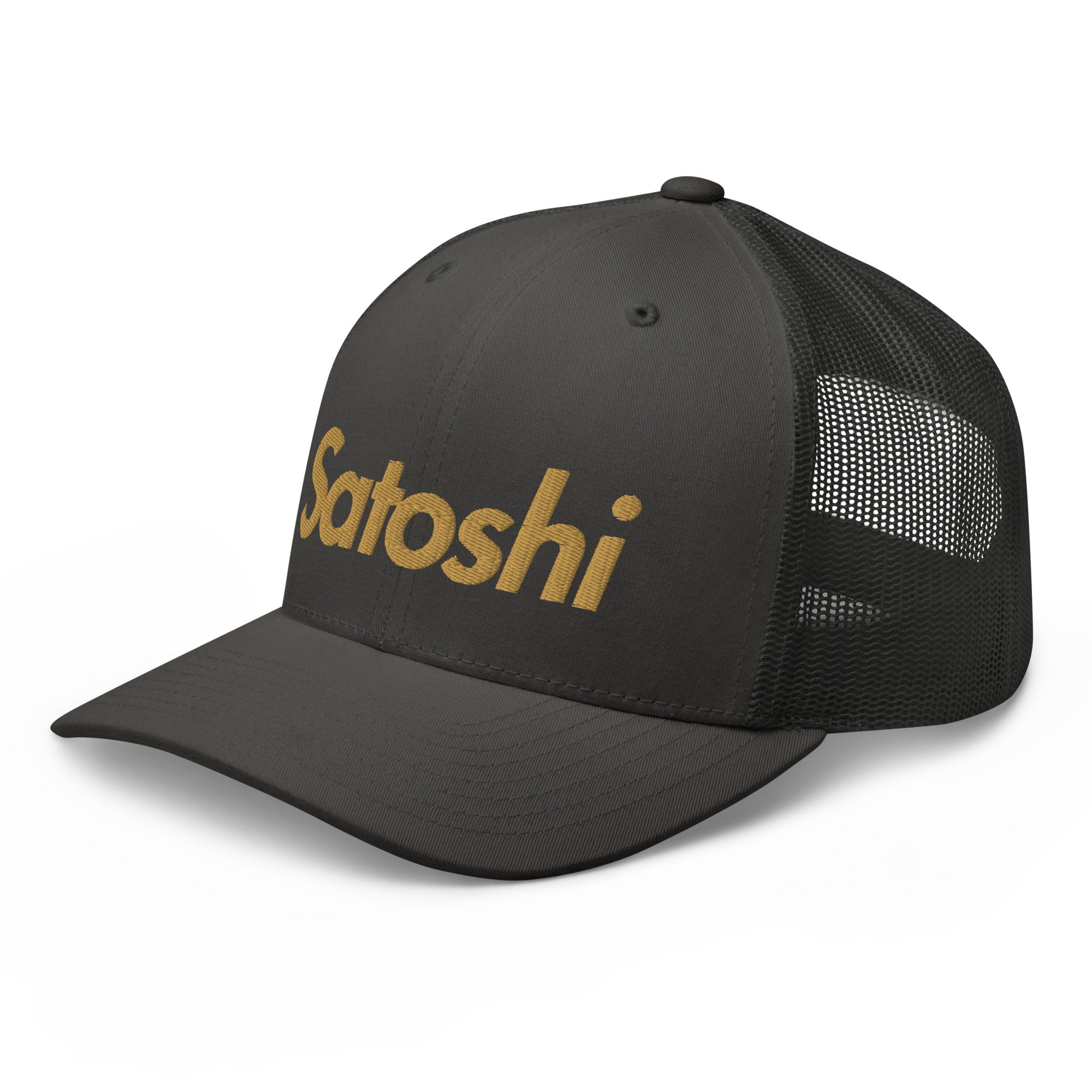 SATOSHI / Bitcoin Trucker Cap (Gold) - SVRN_T Hats - The Orange Habit