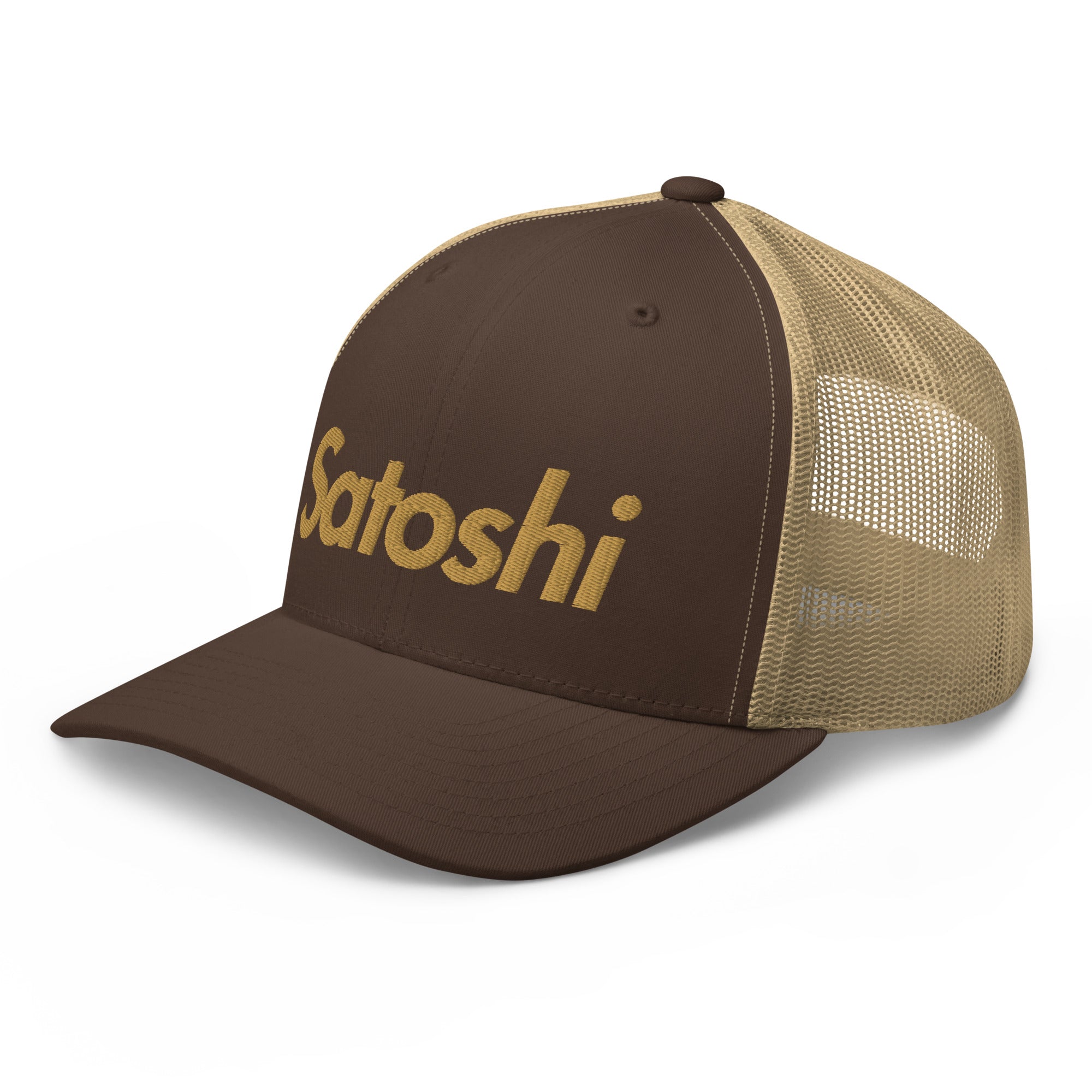 SATOSHI / Bitcoin Trucker Cap (Gold) - SVRN_T Hats - The Orange Habit