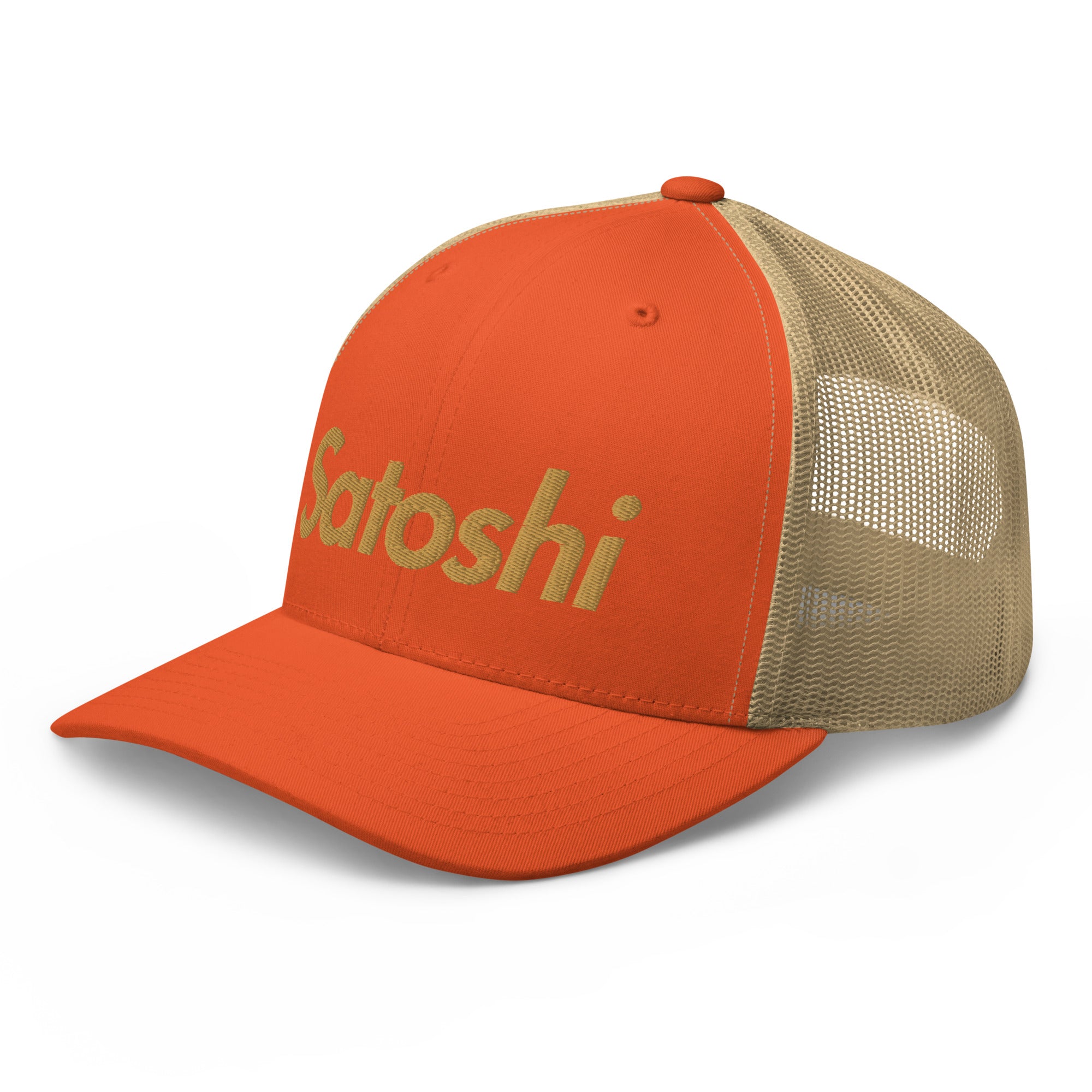 SATOSHI / Bitcoin Trucker Cap (Gold) - SVRN_T Hats - The Orange Habit