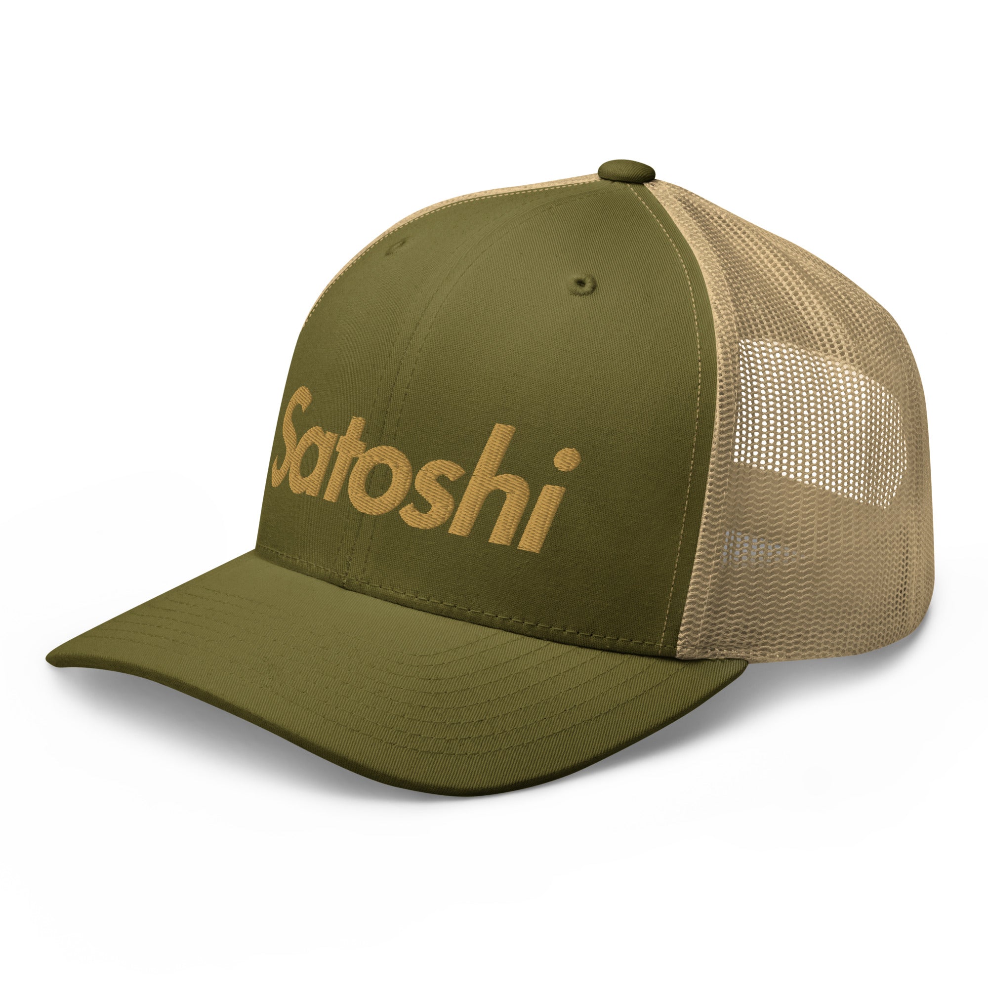 SATOSHI / Bitcoin Trucker Cap (Gold) - SVRN_T Hats - The Orange Habit