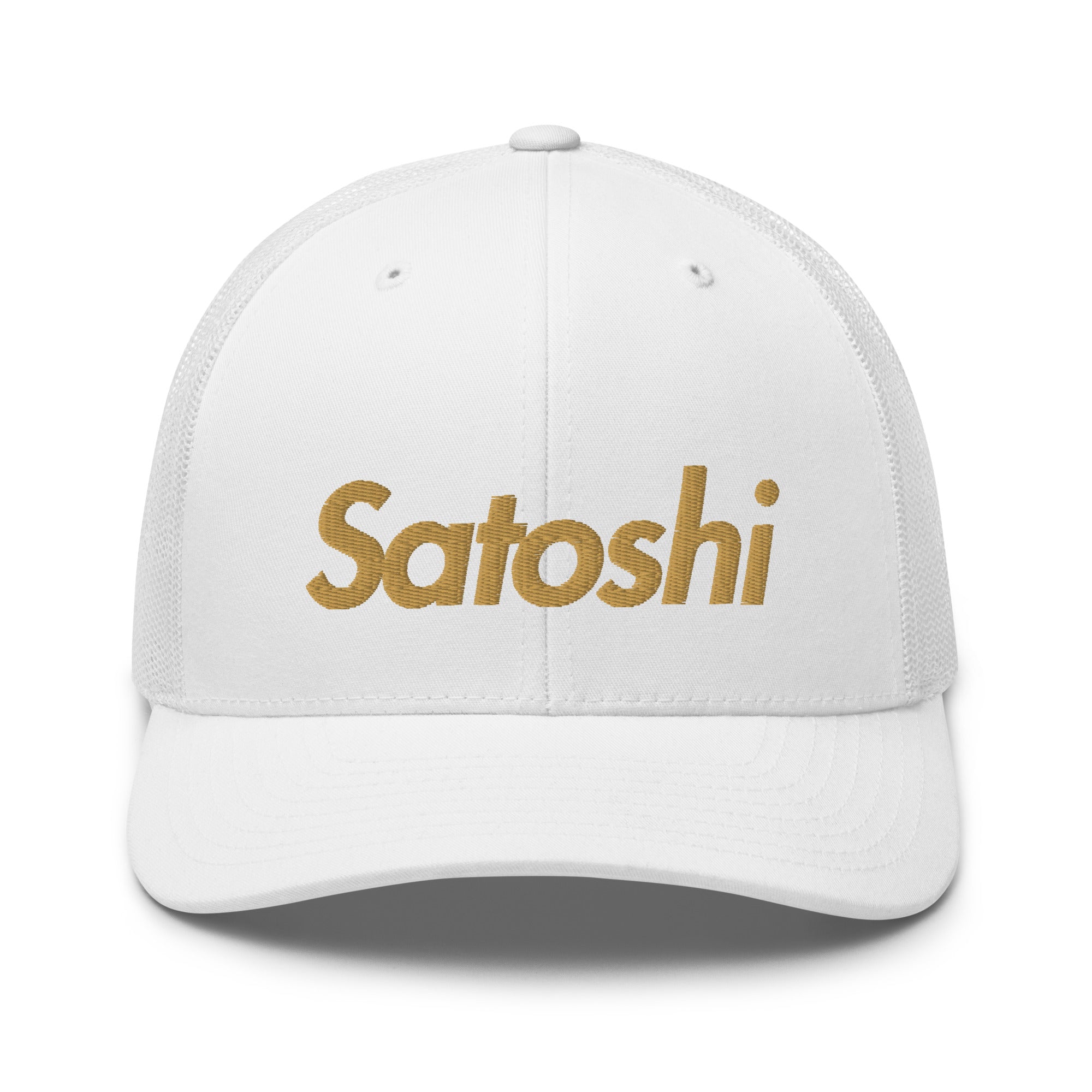 SATOSHI / Bitcoin Trucker Cap (Gold) - SVRN_T Hats - The Orange Habit