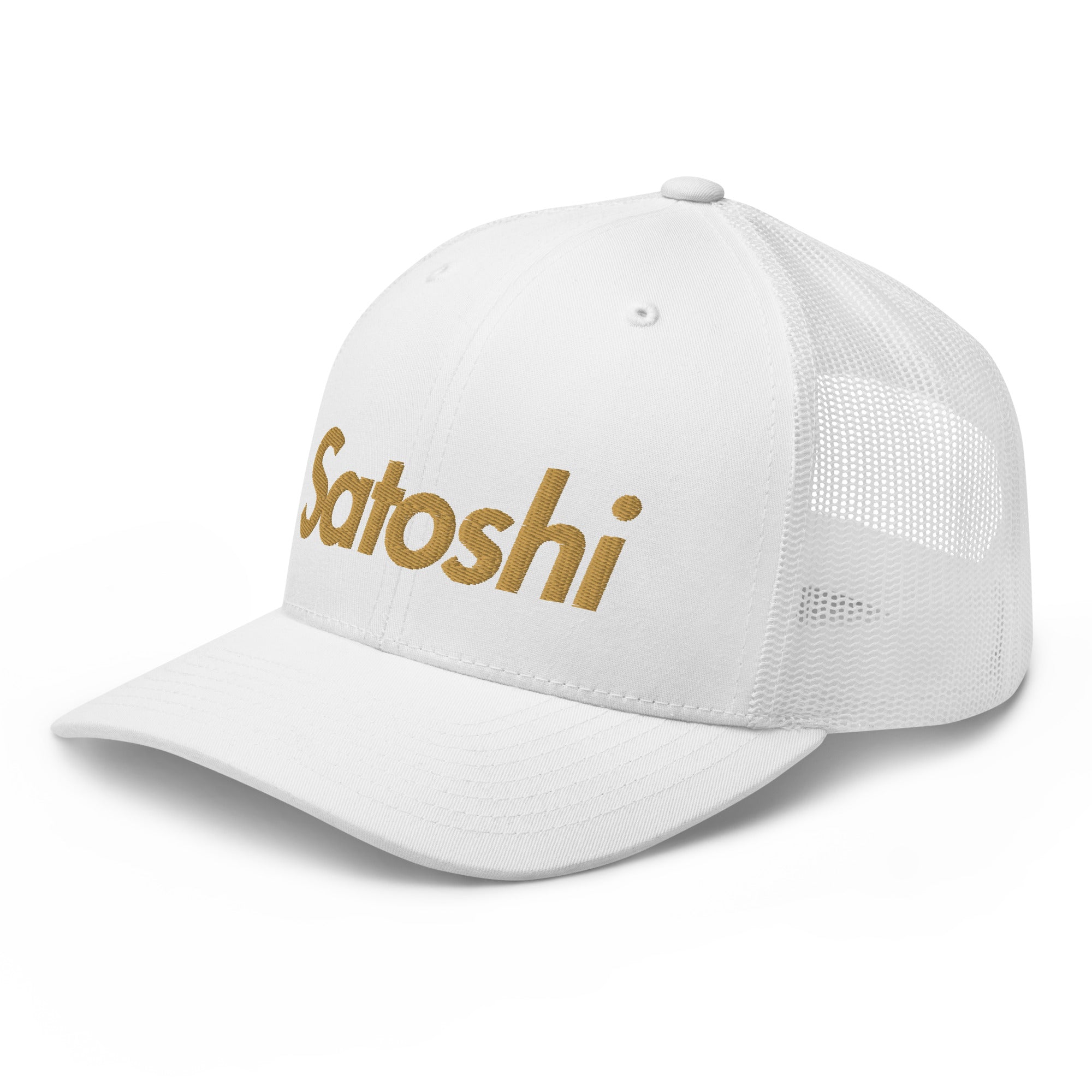 SATOSHI / Bitcoin Trucker Cap (Gold) - SVRN_T Hats - The Orange Habit
