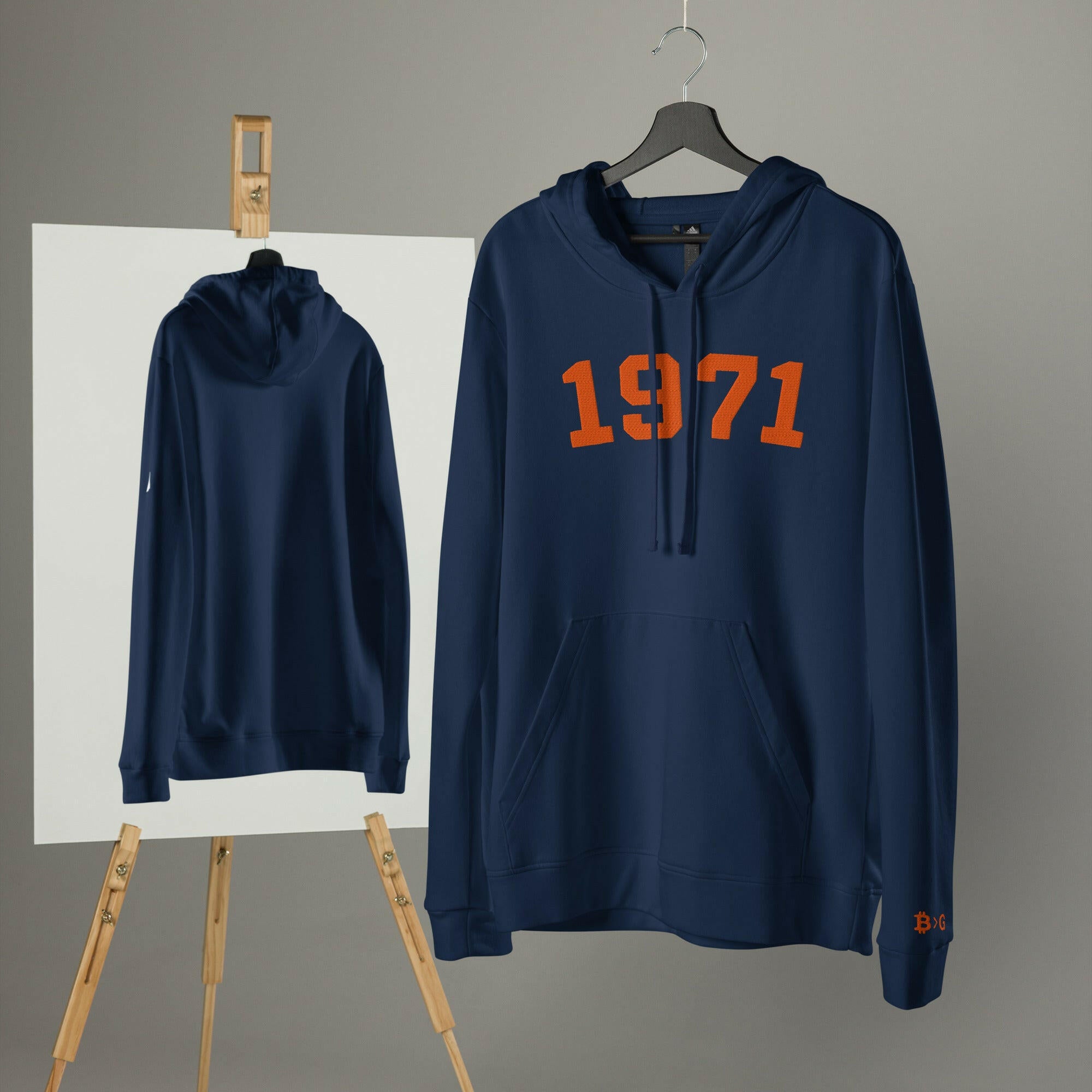1971 / Embroidered Adidas Bitcoin Hoodie - SVRN_T - The Orange Habit