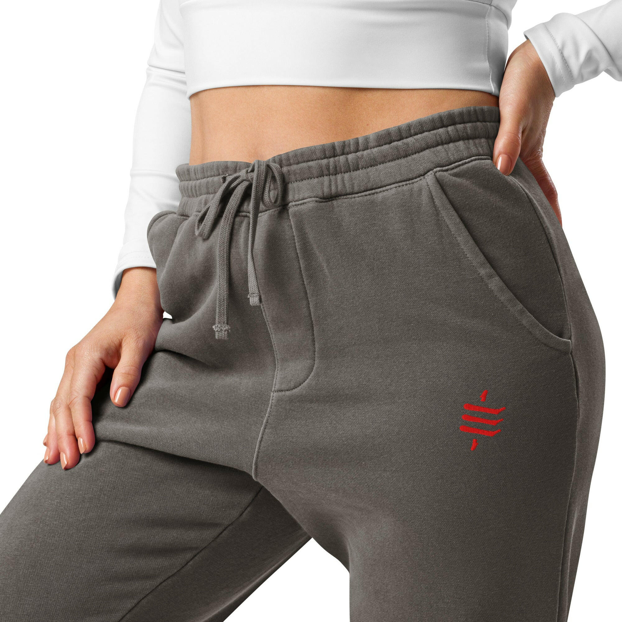 SATOSHI RED / Embroidered Luxe Bitcoin Sweatpants - SVRN_T - The Orange Habit