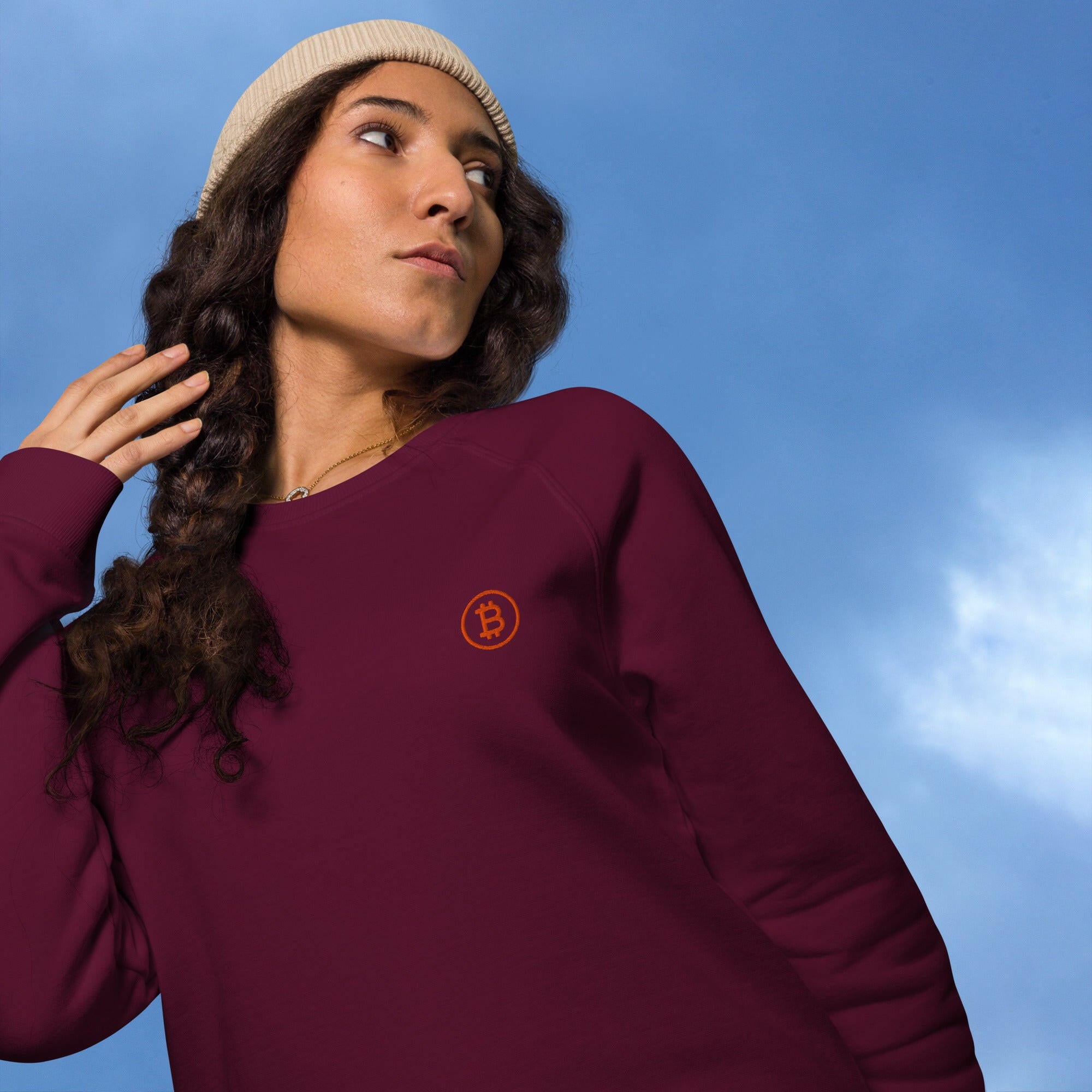 Branded - Orange B / Organic Raglan Bitcoin Sweatshirt - SVRN_T - The Orange Habit