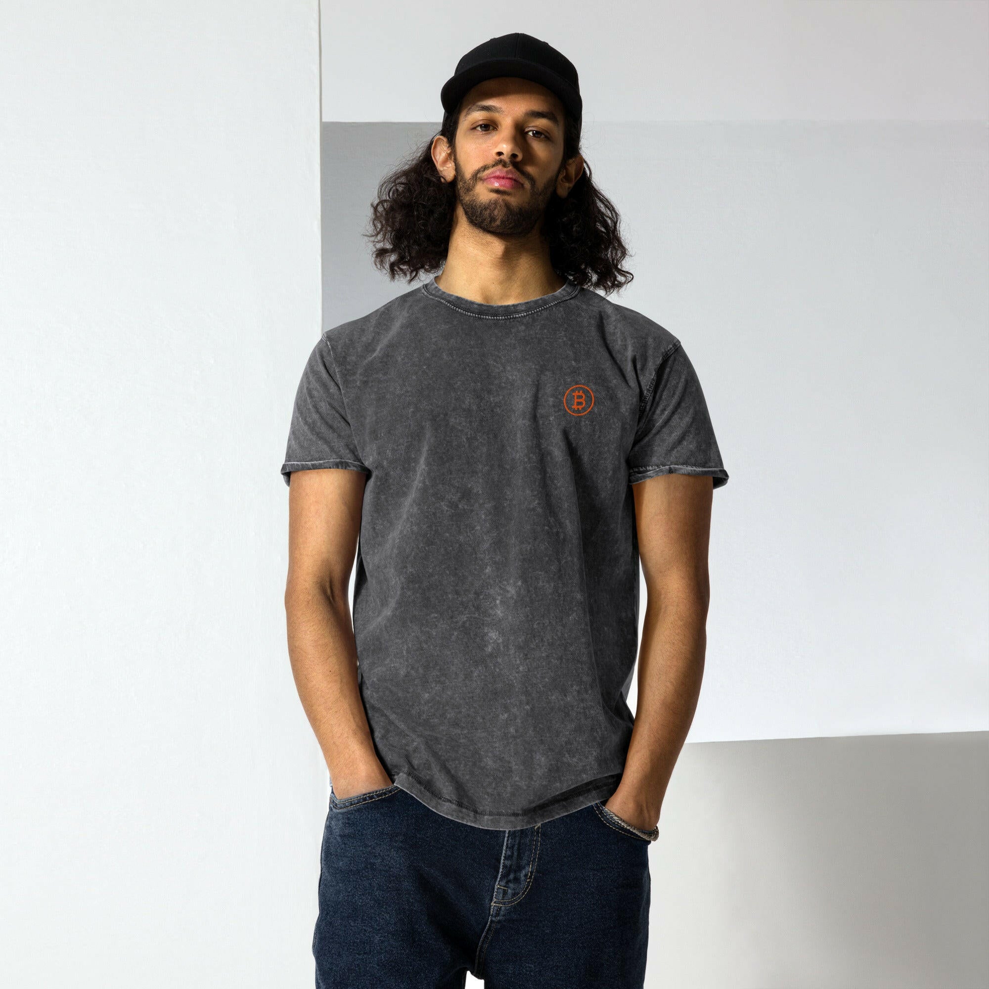 Branded / Denim Bitcoin T-Shirt - SVRN_T - The Orange Habit