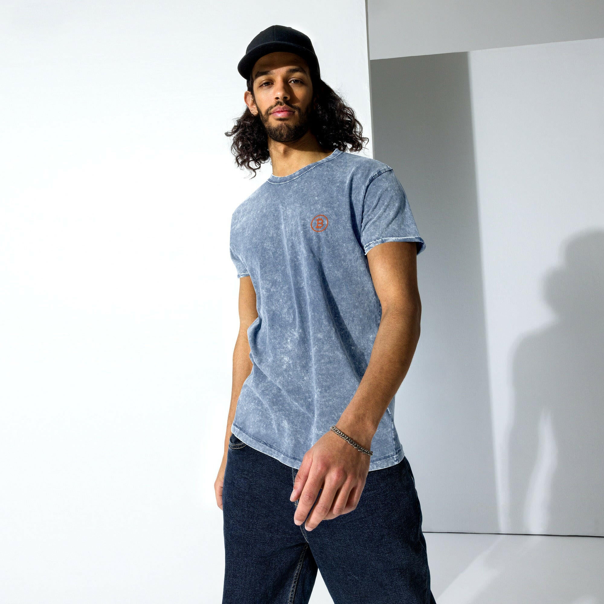 Branded / Denim Bitcoin T-Shirt - SVRN_T - The Orange Habit