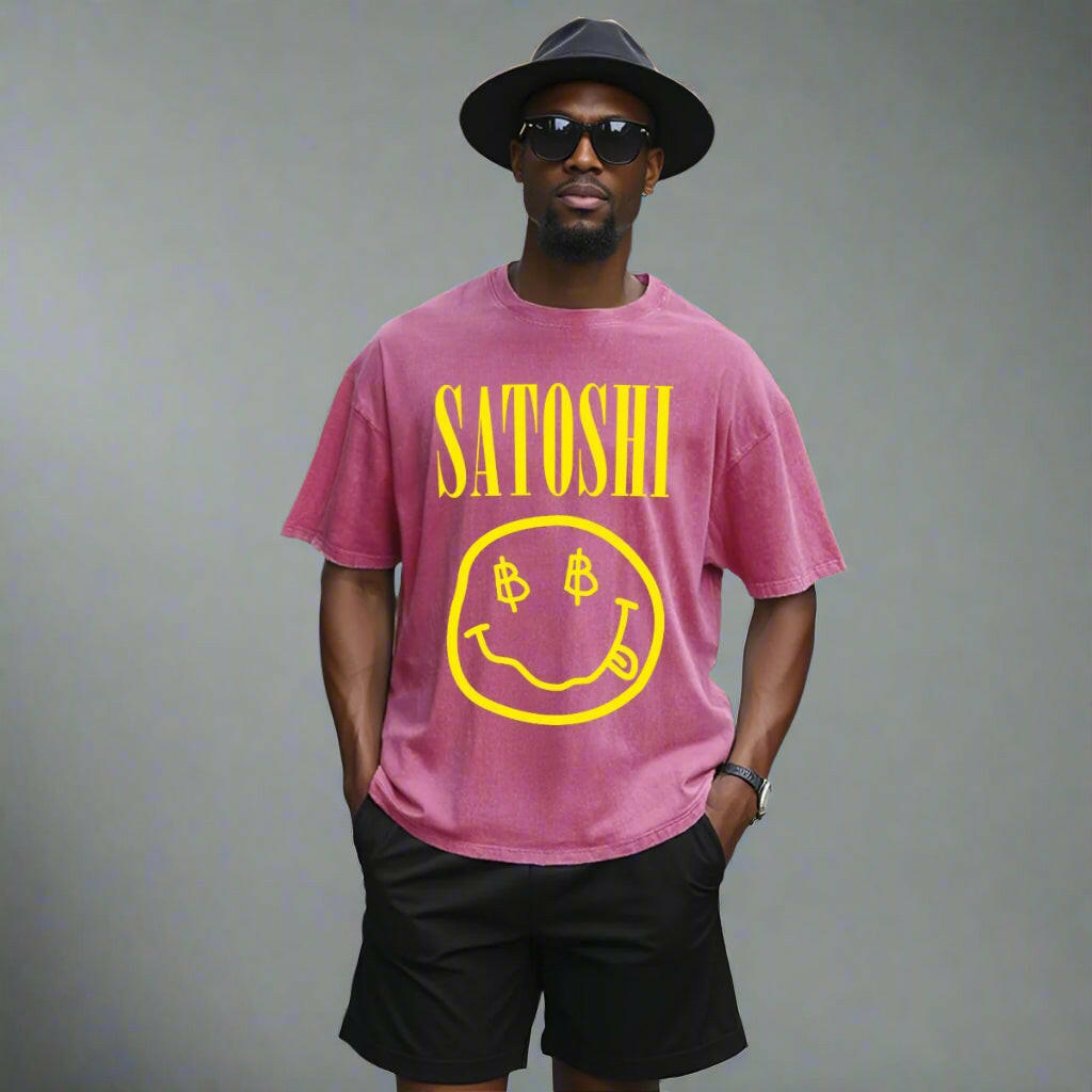 SATOSHI Smiles / Heavyweight Bitcoin T-Shirt - SVRN_T - The Orange Habit