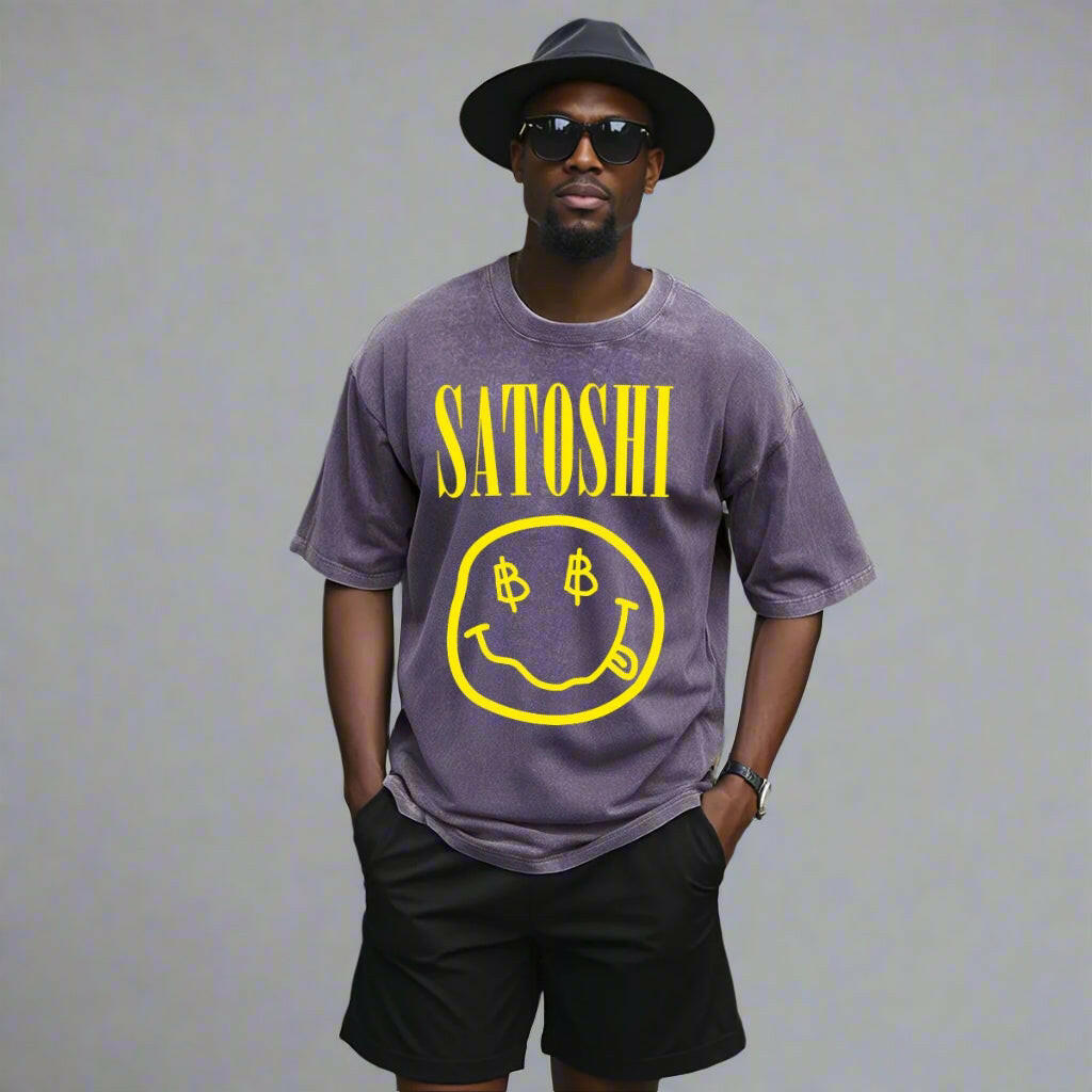 SATOSHI Smiles / Heavyweight Bitcoin T-Shirt - SVRN_T - The Orange Habit