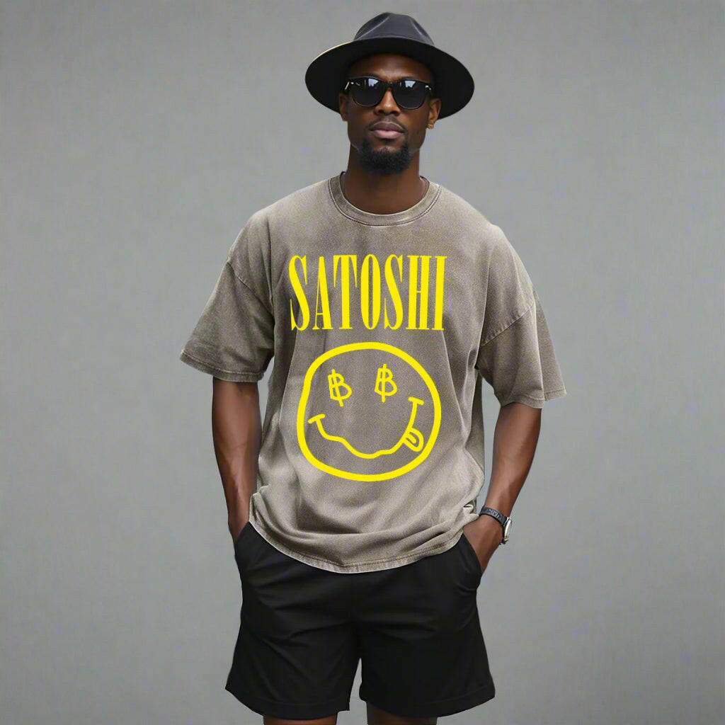 SATOSHI Smiles / Heavyweight Bitcoin T-Shirt - SVRN_T - The Orange Habit