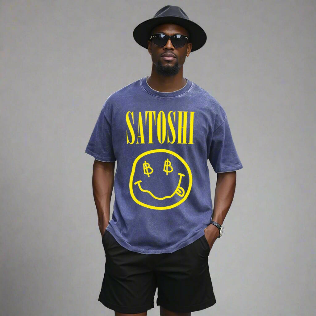 SATOSHI Smiles / Heavyweight Bitcoin T-Shirt - SVRN_T - The Orange Habit