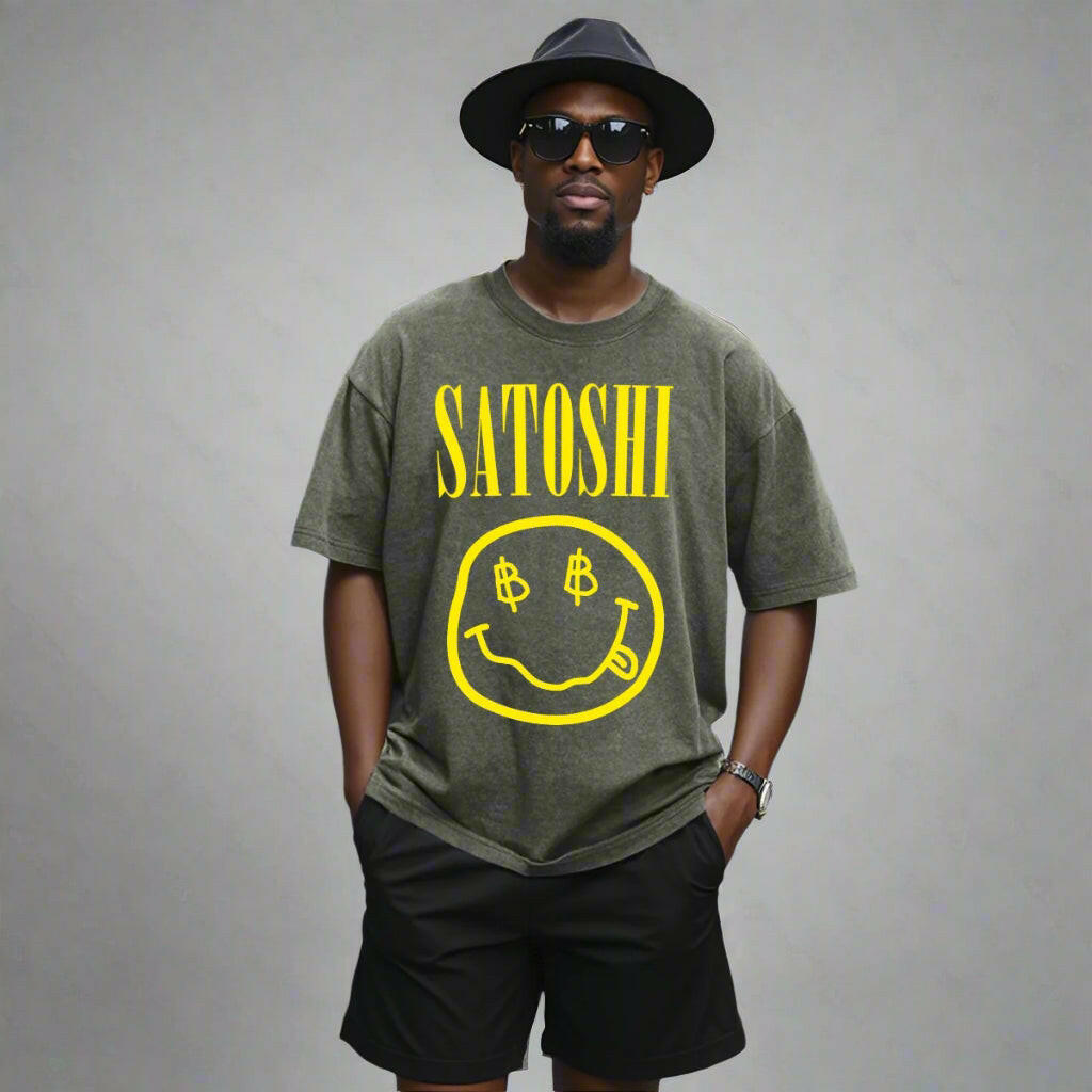 SATOSHI Smiles / Heavyweight Bitcoin T-Shirt - SVRN_T - The Orange Habit
