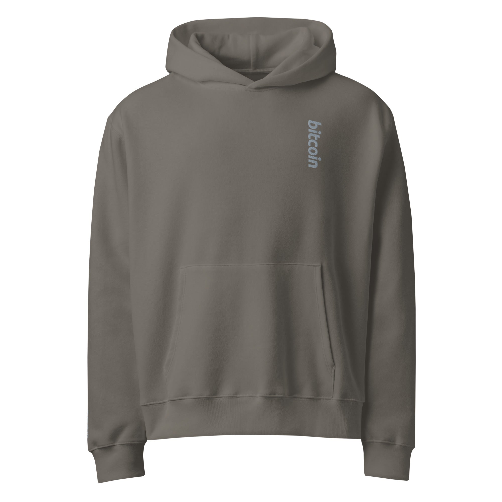 grey bitcoin hoodie with grey embroidered bitcoin logo | the orange habit