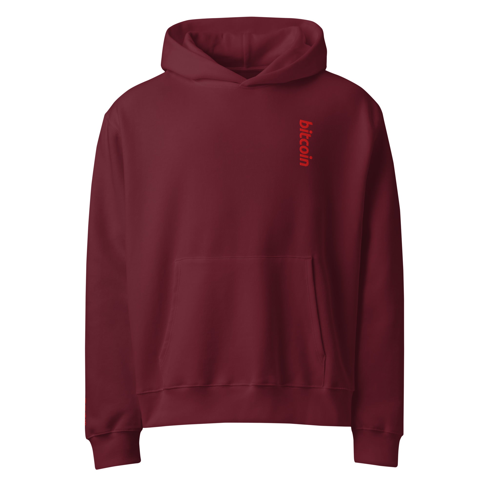 Maroon bitcoin hoodie with red embroidery bitcoin logo | the orange habit