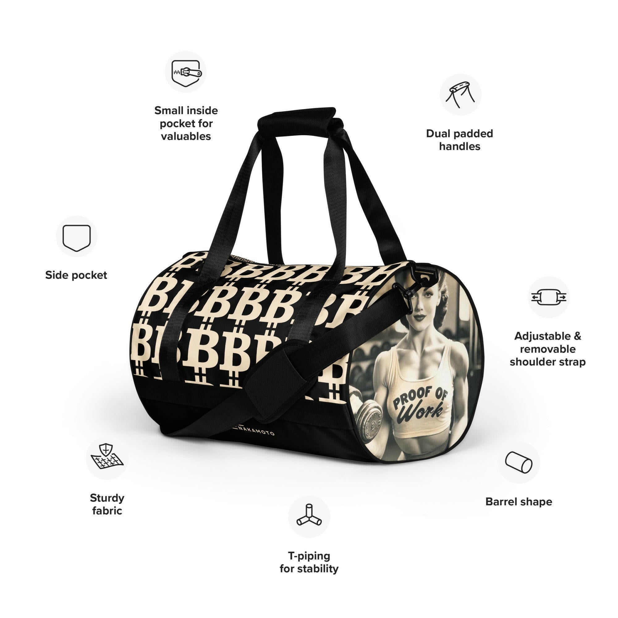 THE B - POW / Bitcoin Gym Bag - Nikki Nakamoto Bags - The Orange Habit