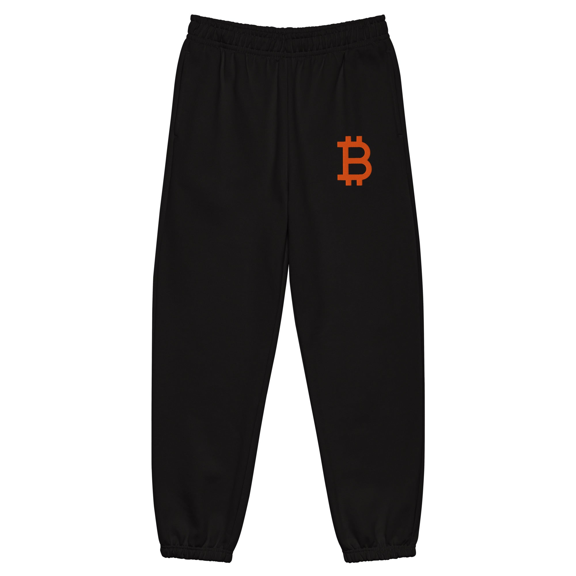 Black sweatpants with Bitcoin logo by SVRN_T | The Orange Habit