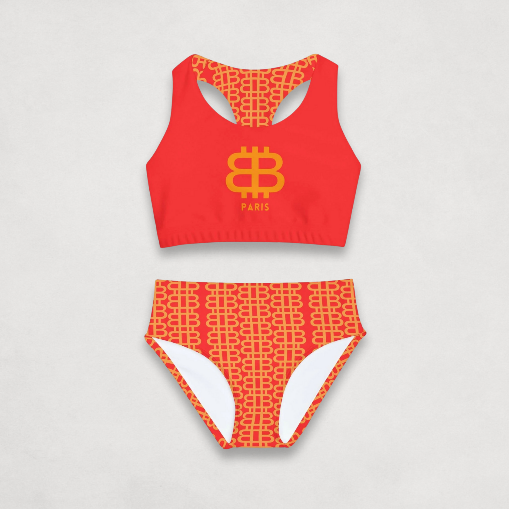 Pink and Orange Girls Bitcoin Paris Kids Bitcoin Swimsuit by lil'B for toddlers and little girls