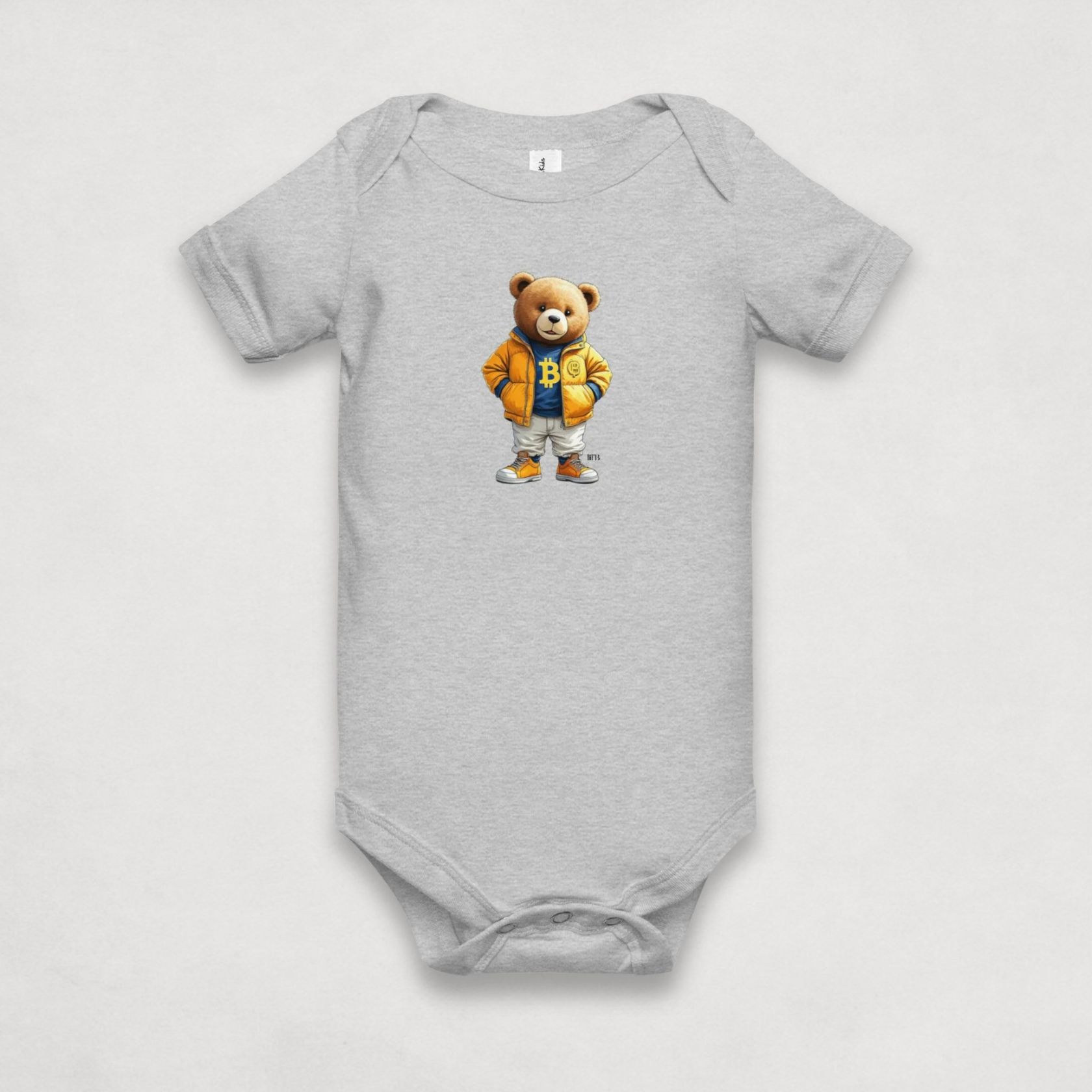 Heather Grey Bitcoin Onesie for Infants from the BEARISH collection by lil'B
