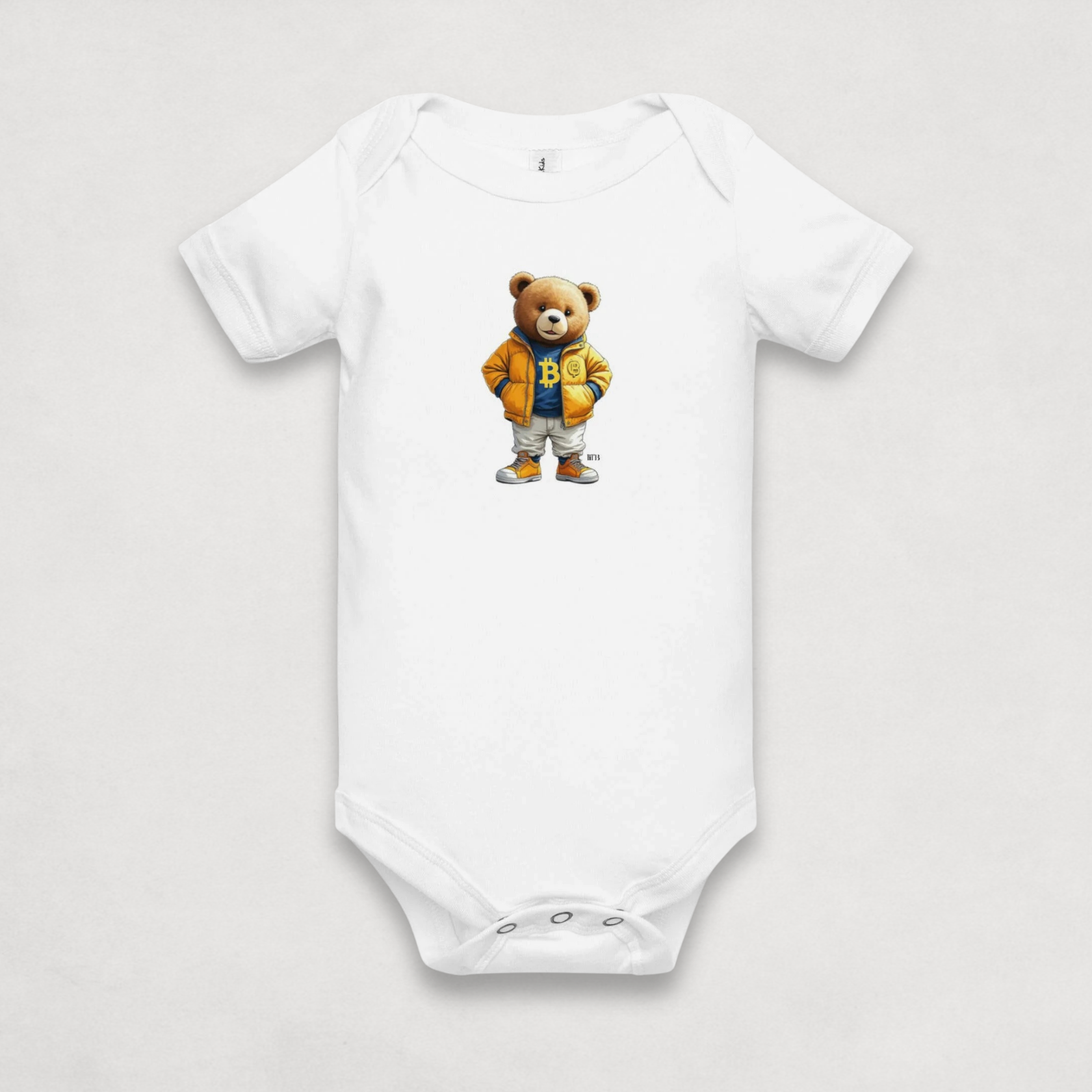 Heather Grey Bitcoin Onesie for Infants from the BEARISH collection by lil'B