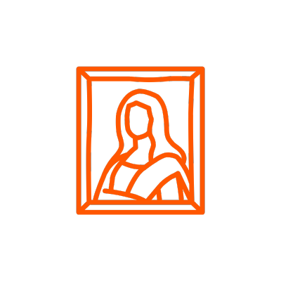 Bitcoin art - orange outline of a portrait frame with a woman's silhouette inside | The Orange Habit Bitcoin Home Decor