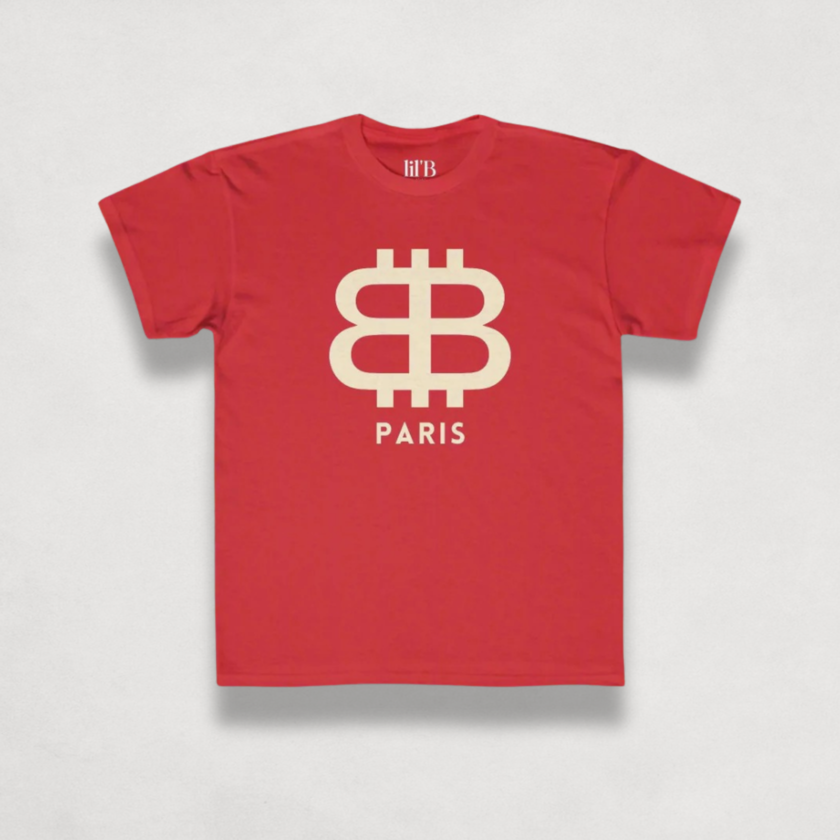 front view of the Bitcoin Paris red Kids Tee by lil'B