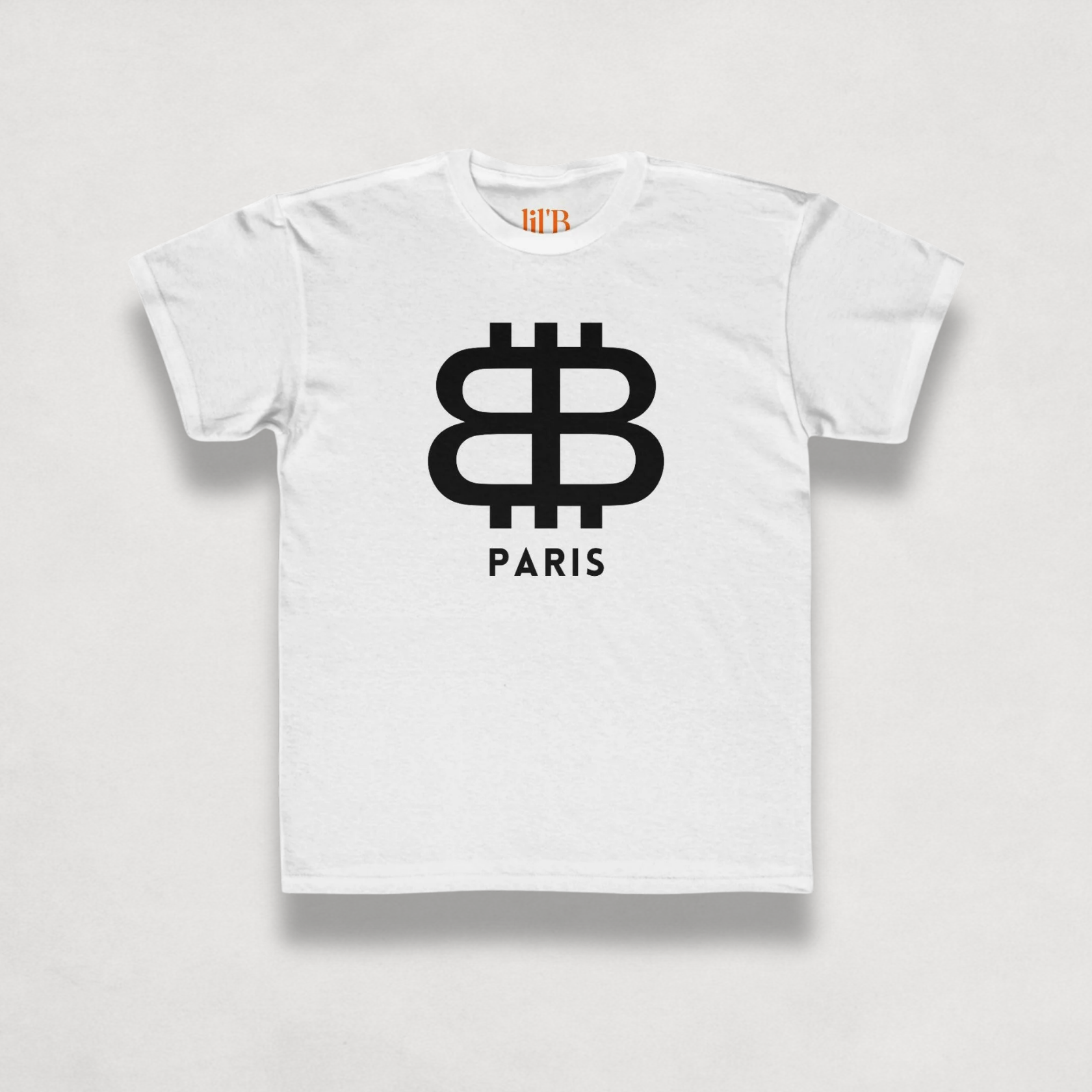 front view of the Bitcoin Paris Kids Tee in white by lil'B | The Orange Habit