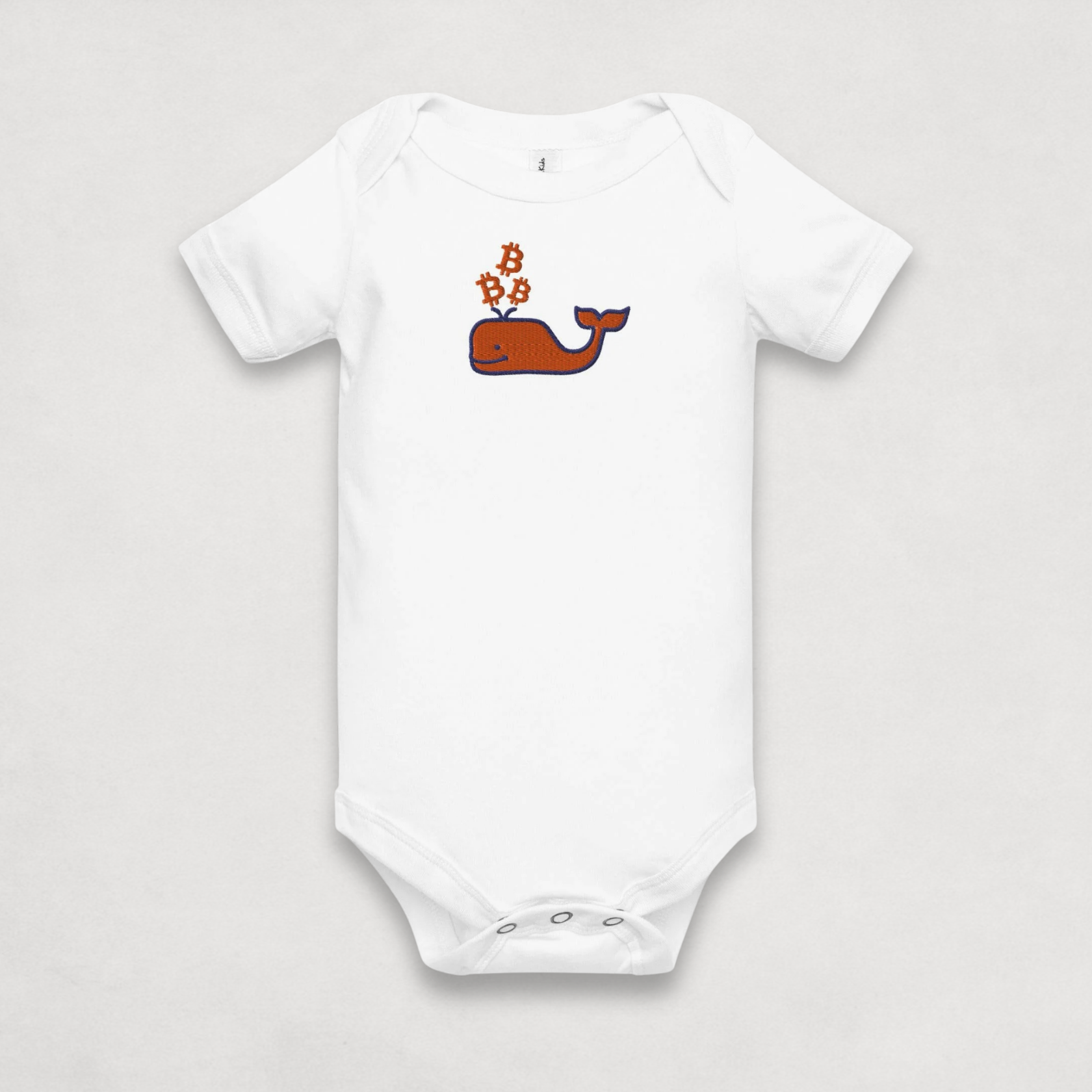 Heather Grey Bitcoin Onesie for Infants by the Bitcoin Whale Collection by lil'B