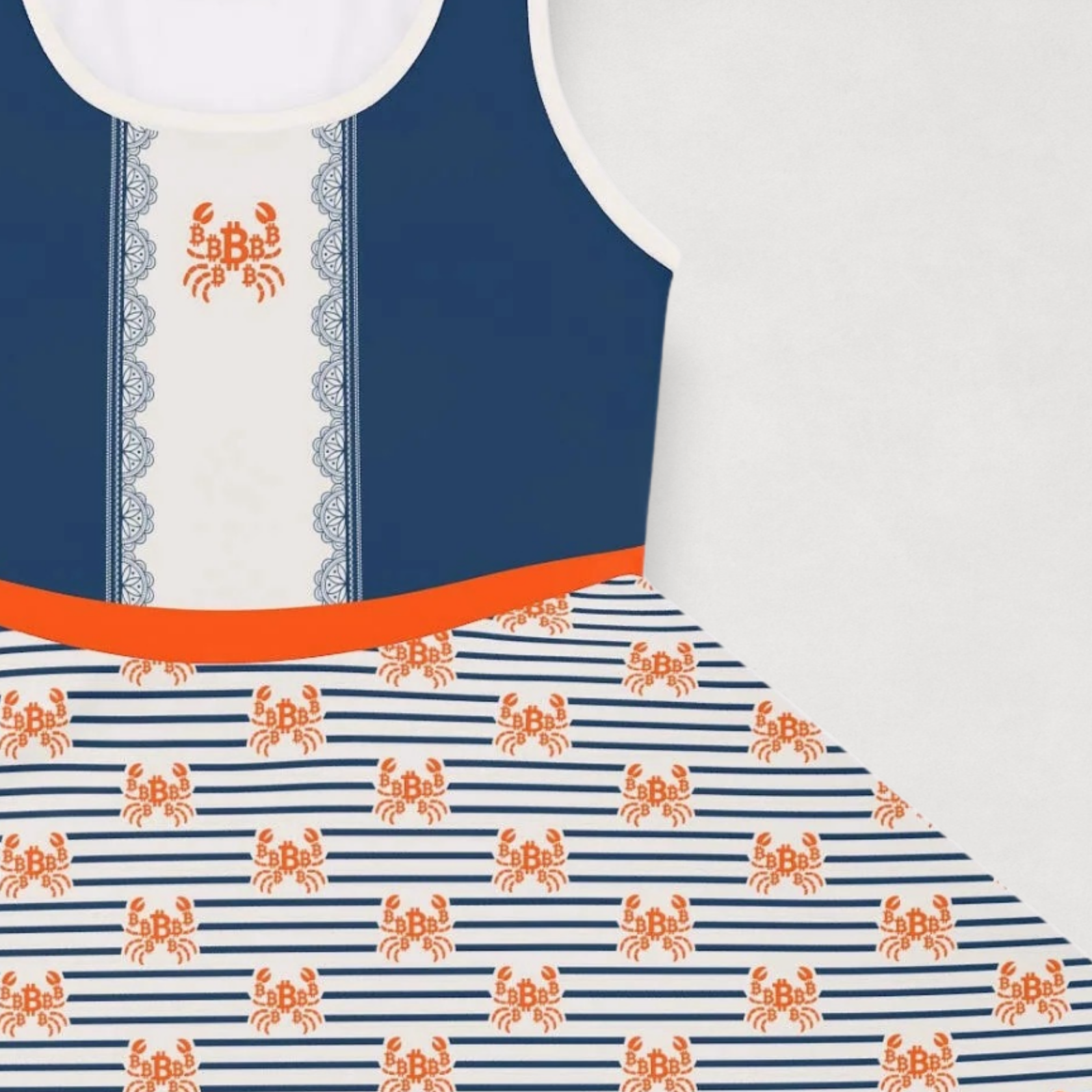 Close up of the Crab B Girls Bitcoin Dress by lil'B at The Orange Habit