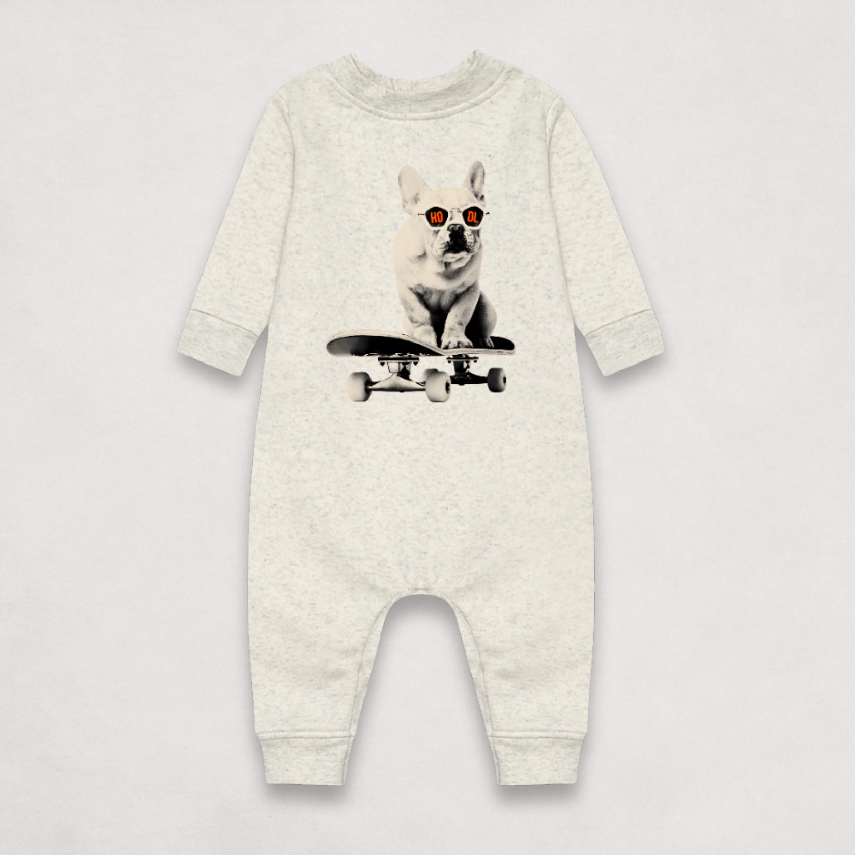 Oatmeal Heather Bitcoin Bodysuit for Infants by the Hodl Dog Frenchie Collection by lil'B