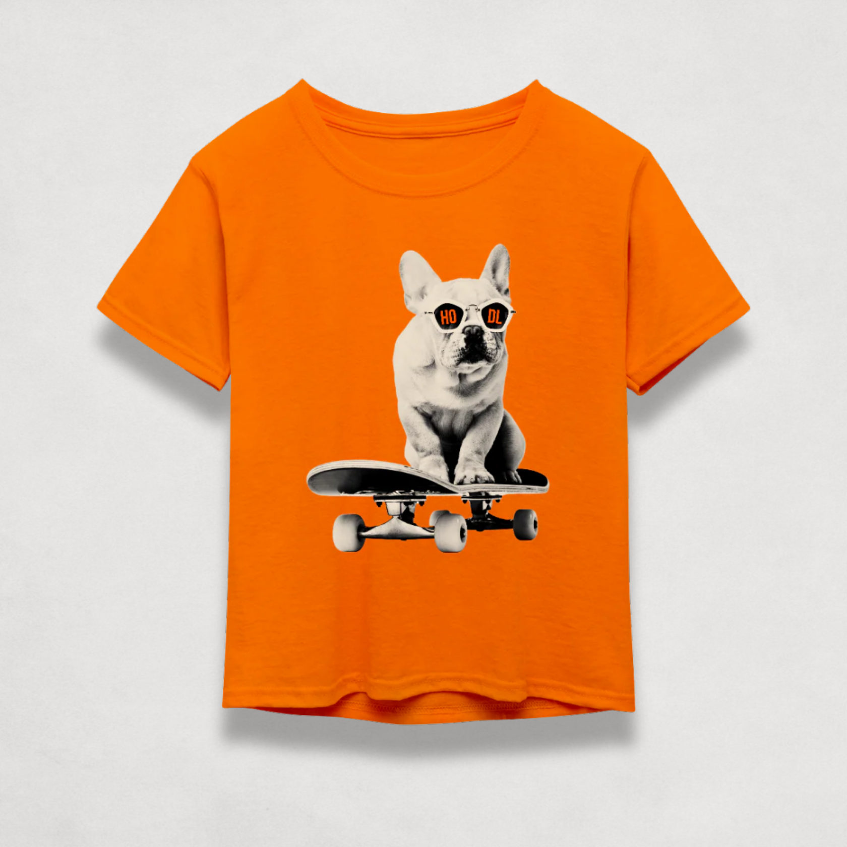 front of the HODL Dog Orange Kids Tee by lil'B