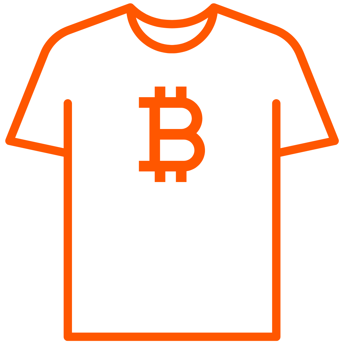 Bitcoin Tshirts icon with Outline of a t-shirt with a Bitcoin B symbol 