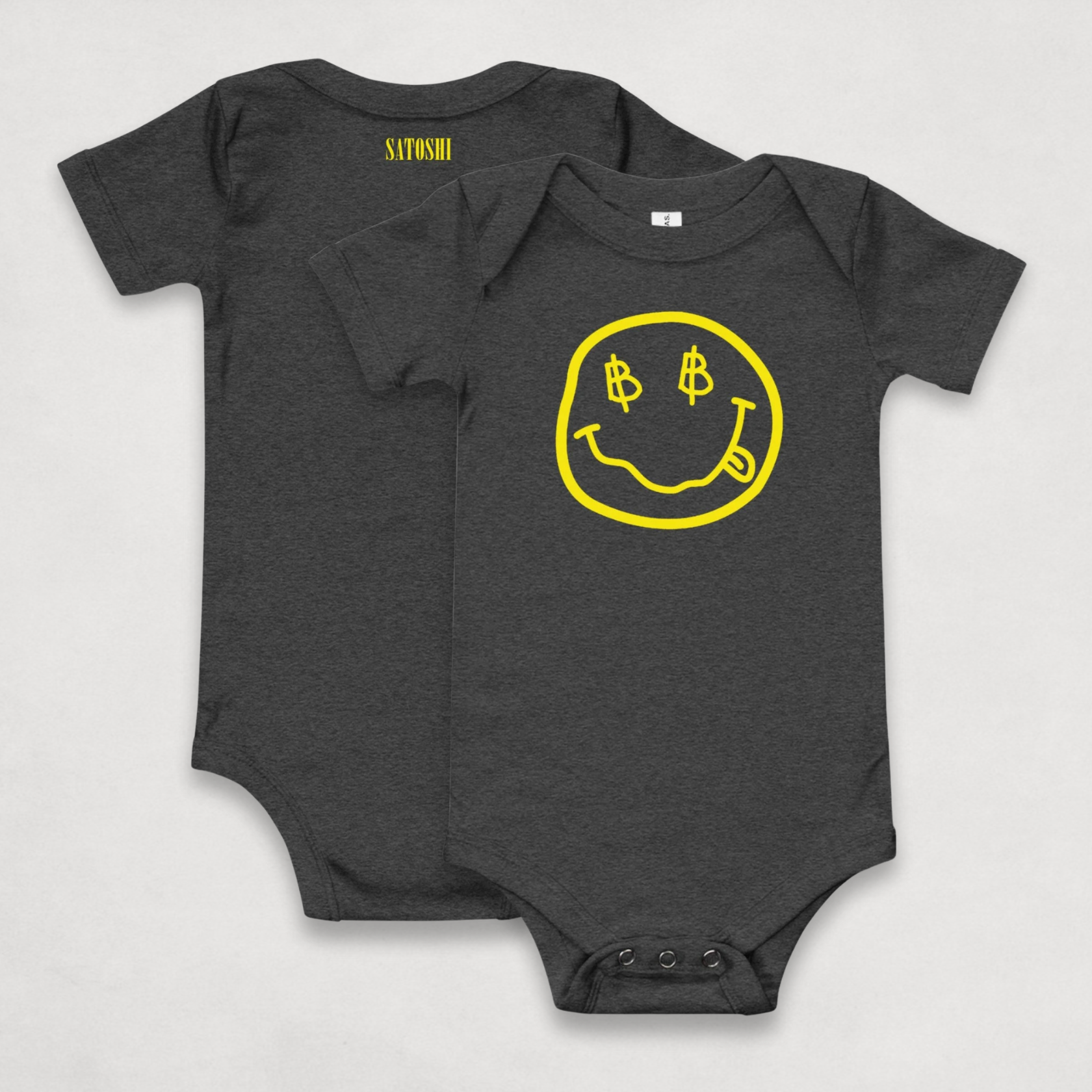 Grey Satoshi Smiles Bitcoin Onesie for Infants by lil'B