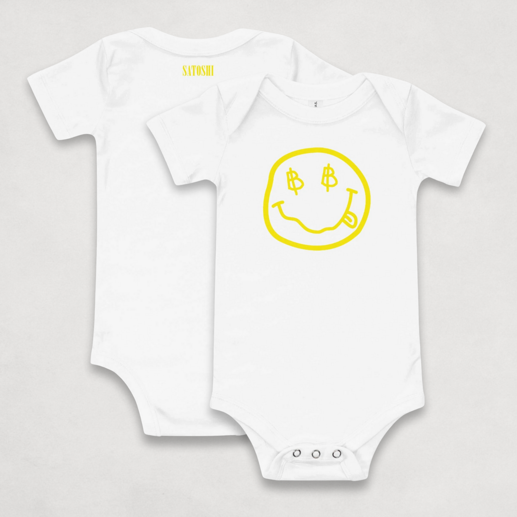 Grey Satoshi Smiles Bitcoin Onesie for Infants by lil'B