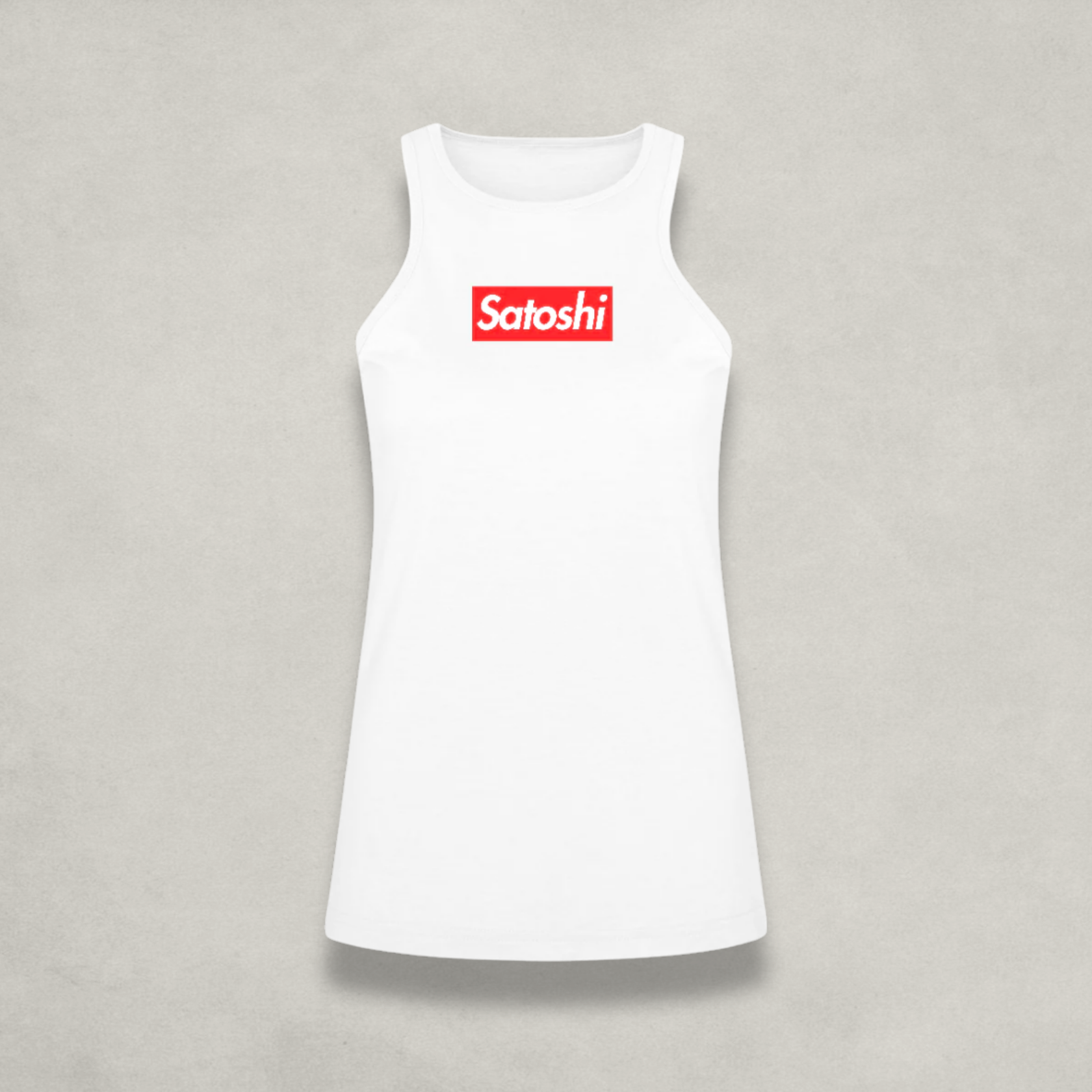 Womens White Satoshi Racerback Tank Top by Nikki Nakamoto Front view